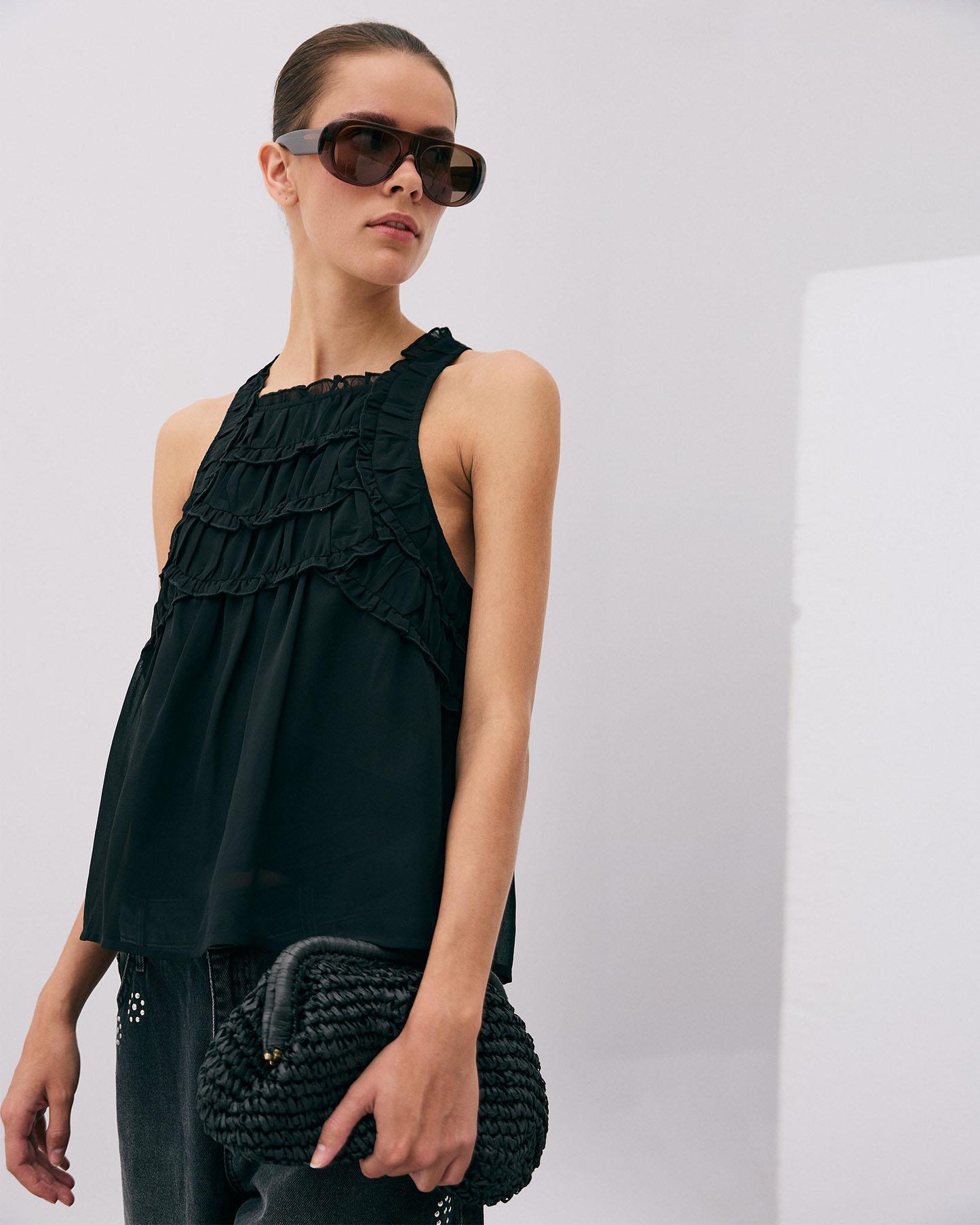 Black Ruffled Cami Top