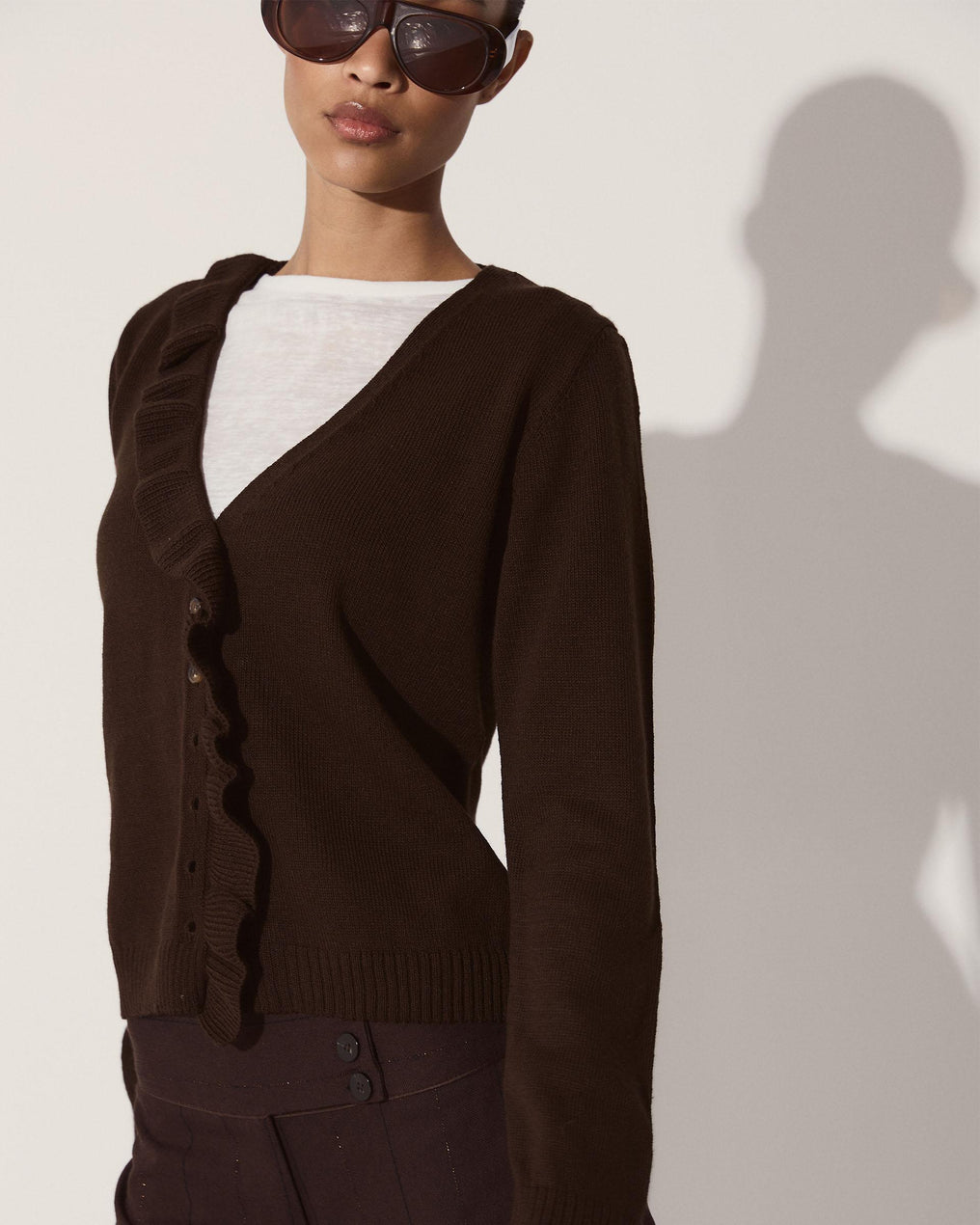 Chaqueta Volante Asimétrico Marrón