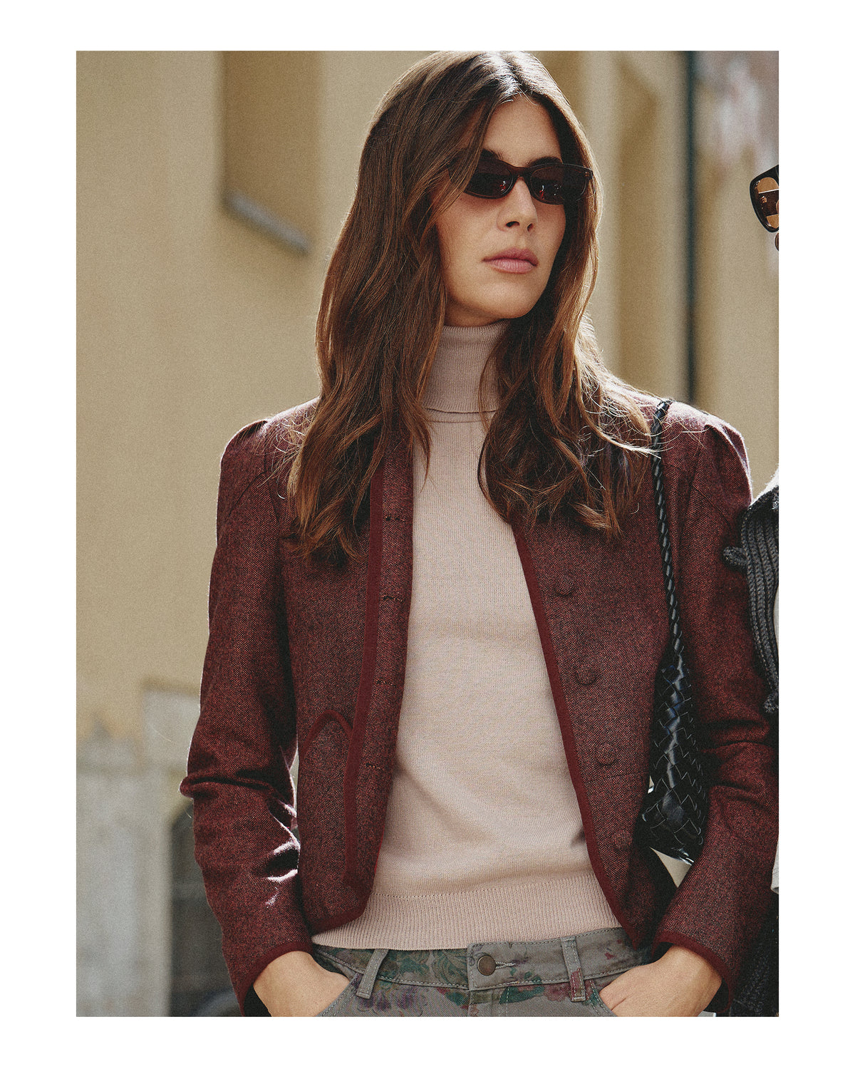 Chaqueta Ribete Contraste Mezcla Lana Teja