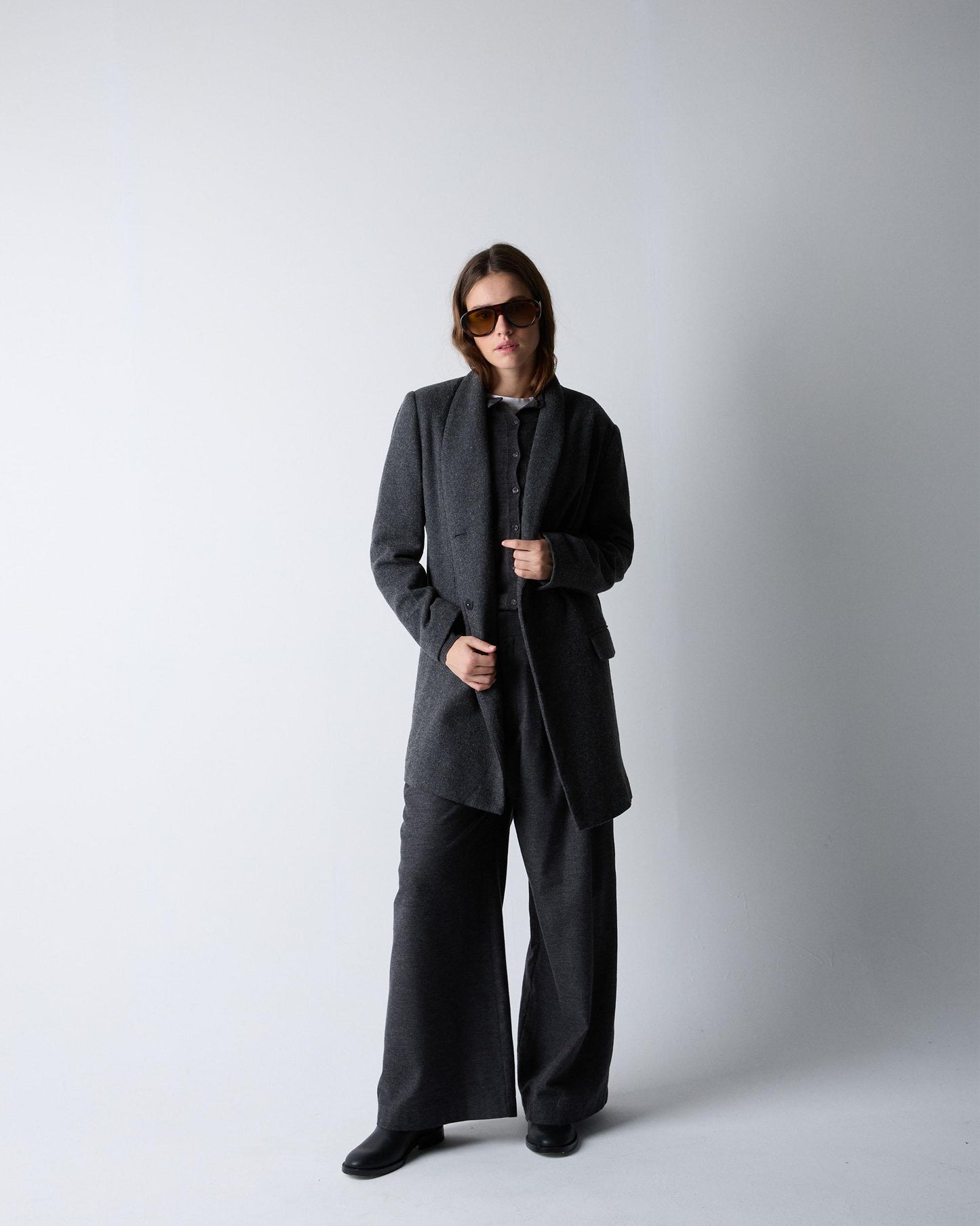 Abrigo Paño Solapa Mezcla Lana Gris