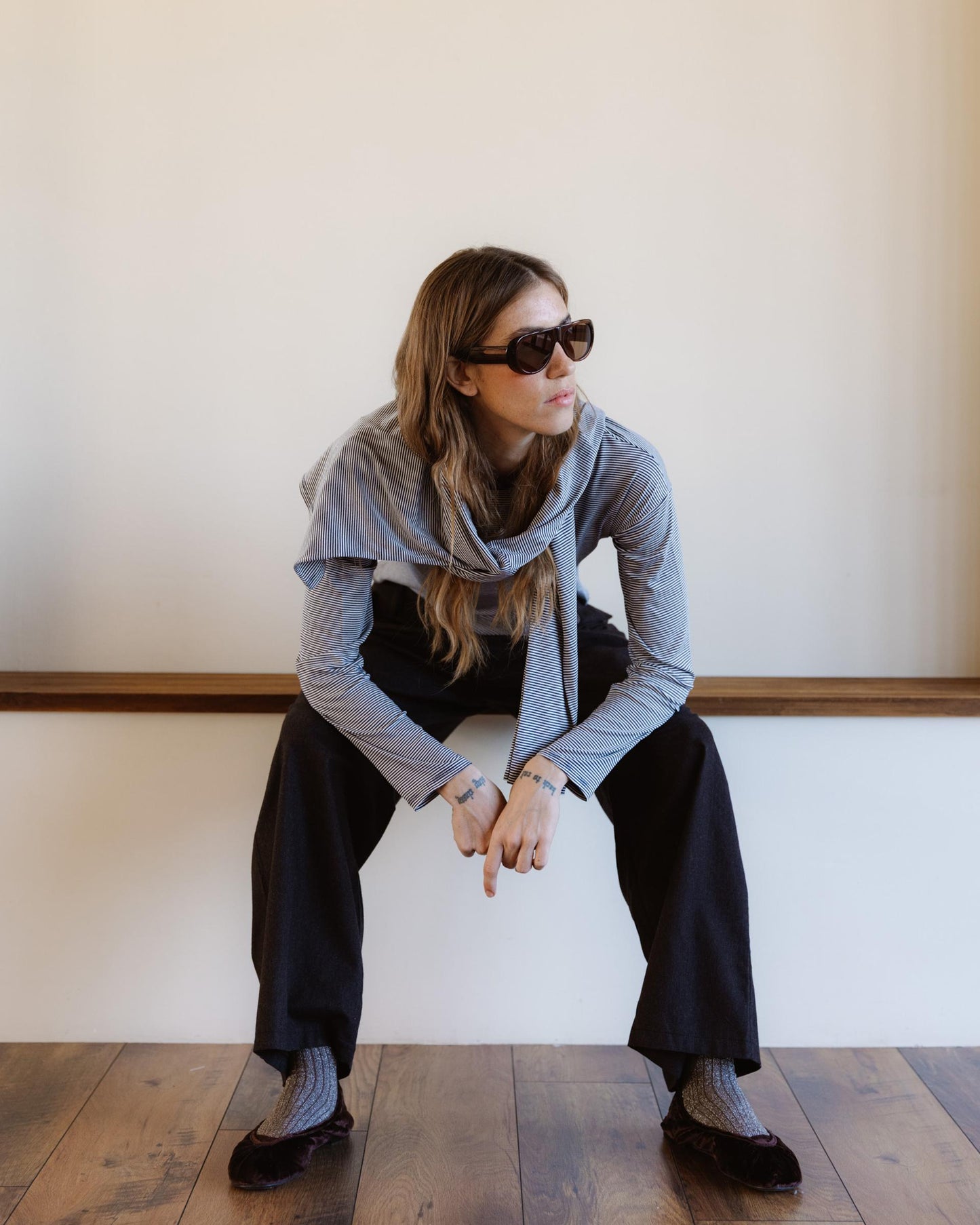 Camiseta Rayas Contraste Cuello Blanco