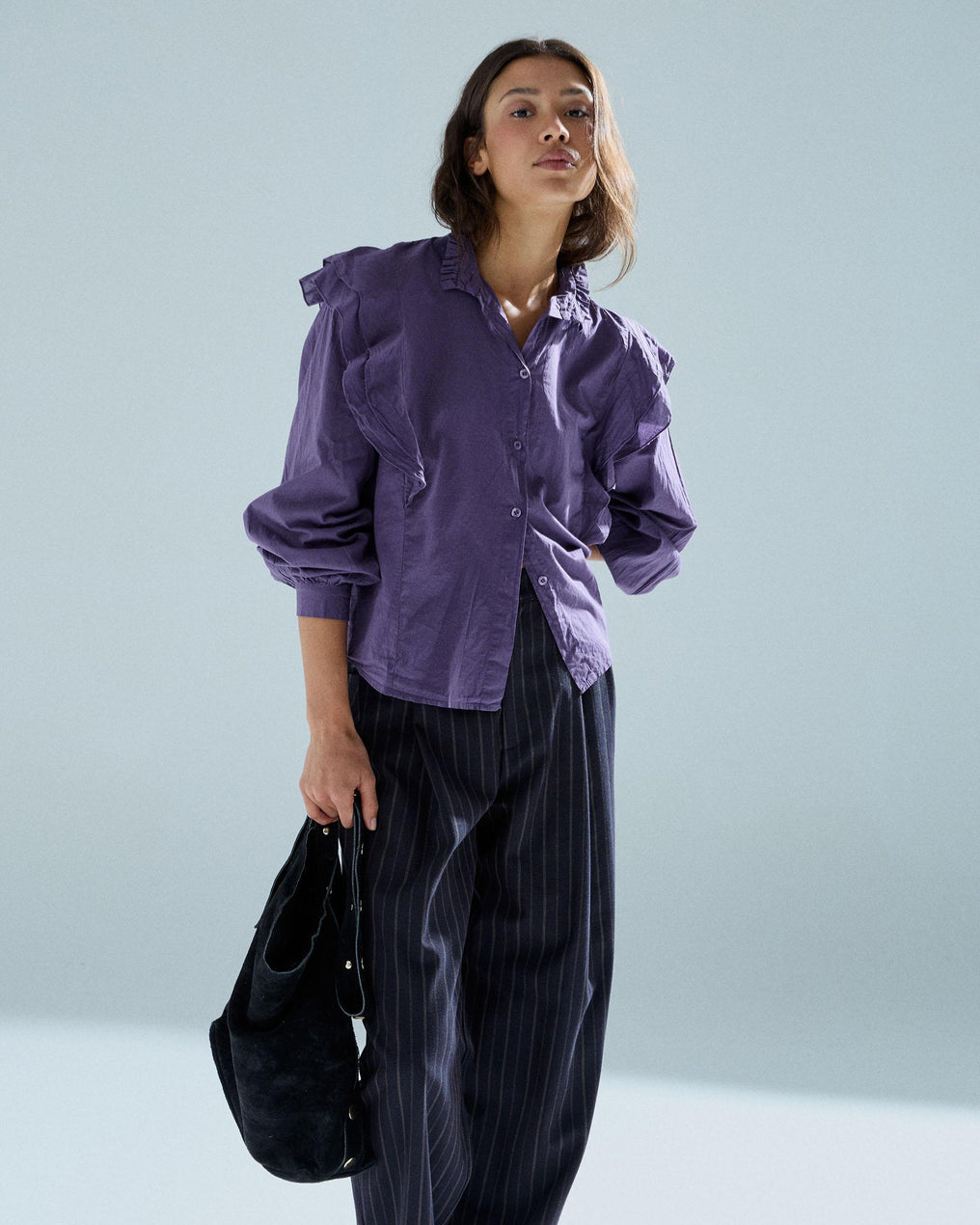 Blusa Volantes Hombros Morado