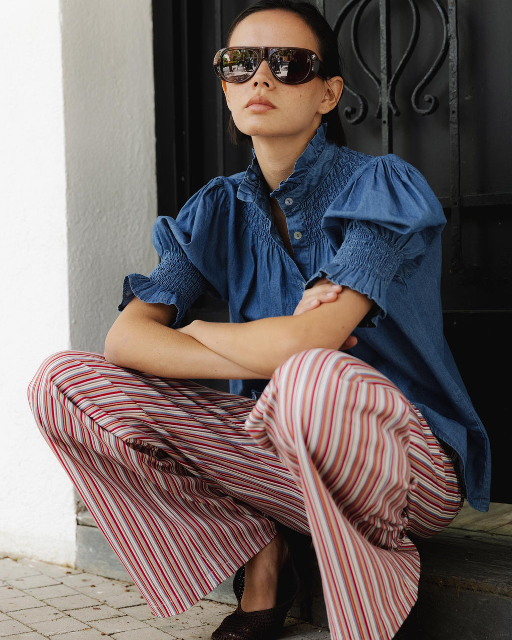 Pantalón Rayas Botones Multicolor