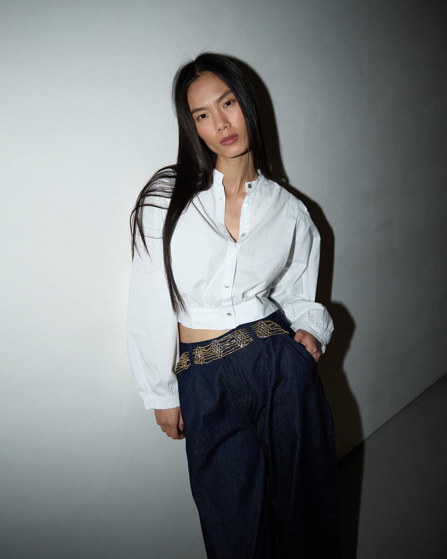 Camisa Solapa Hombros Blanca