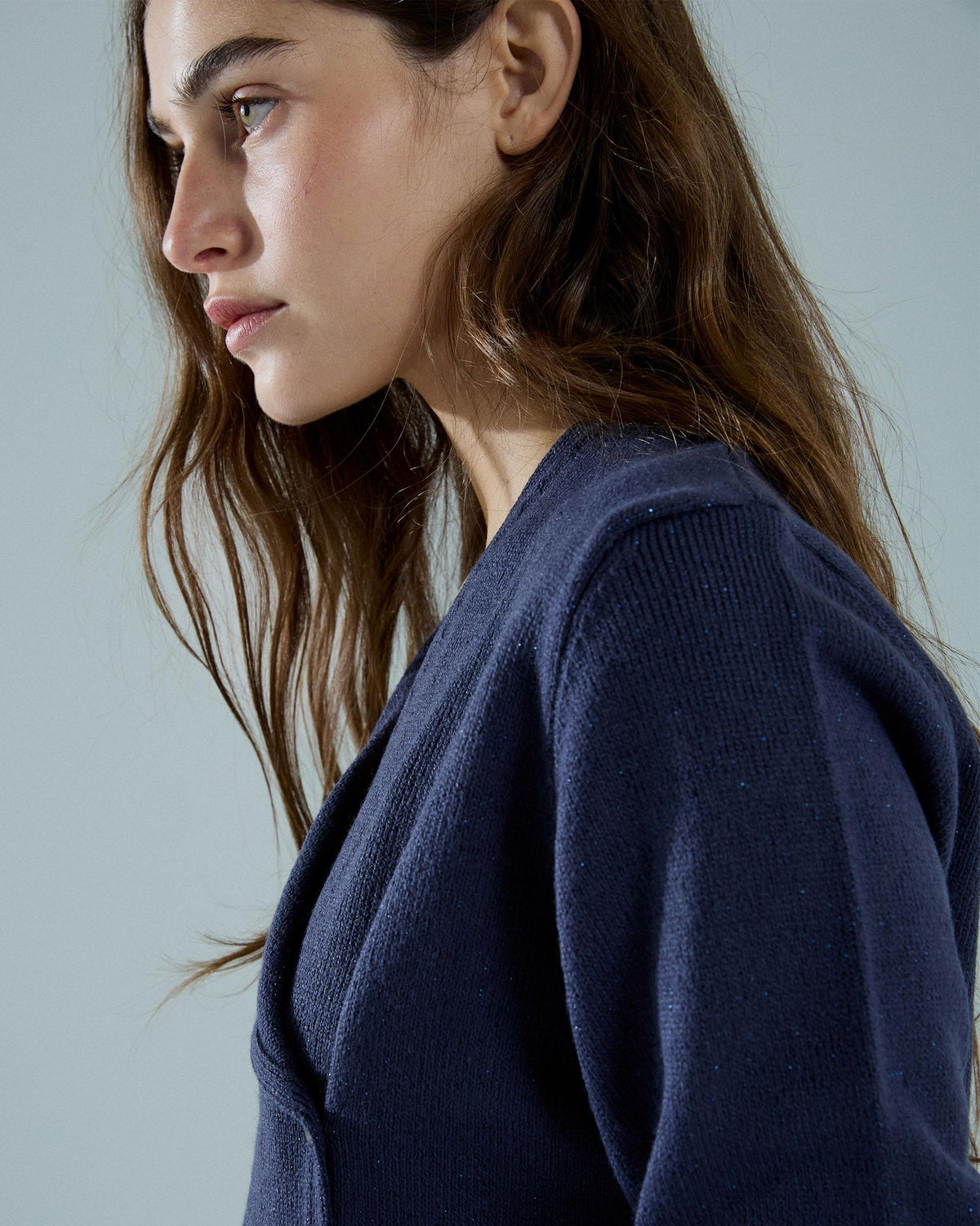 Jersey Botones Laterales Cuello Pico Azul Oscuro