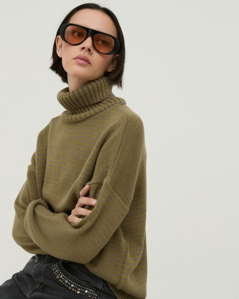 Jersey Cuello Alto Rayas Taupe