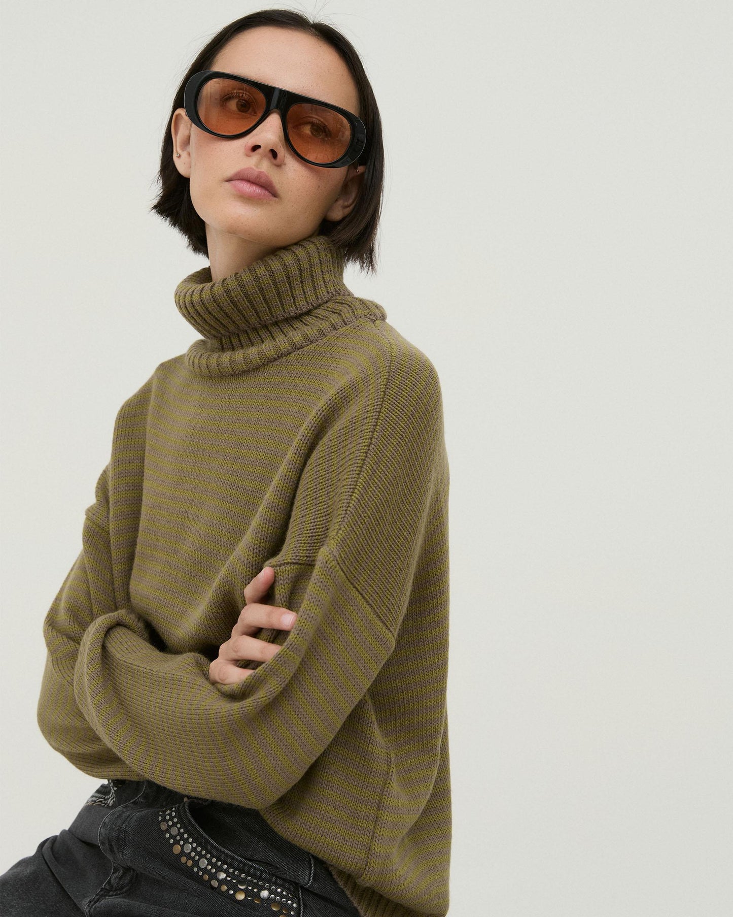 Jersey Cuello Alto Rayas Taupe