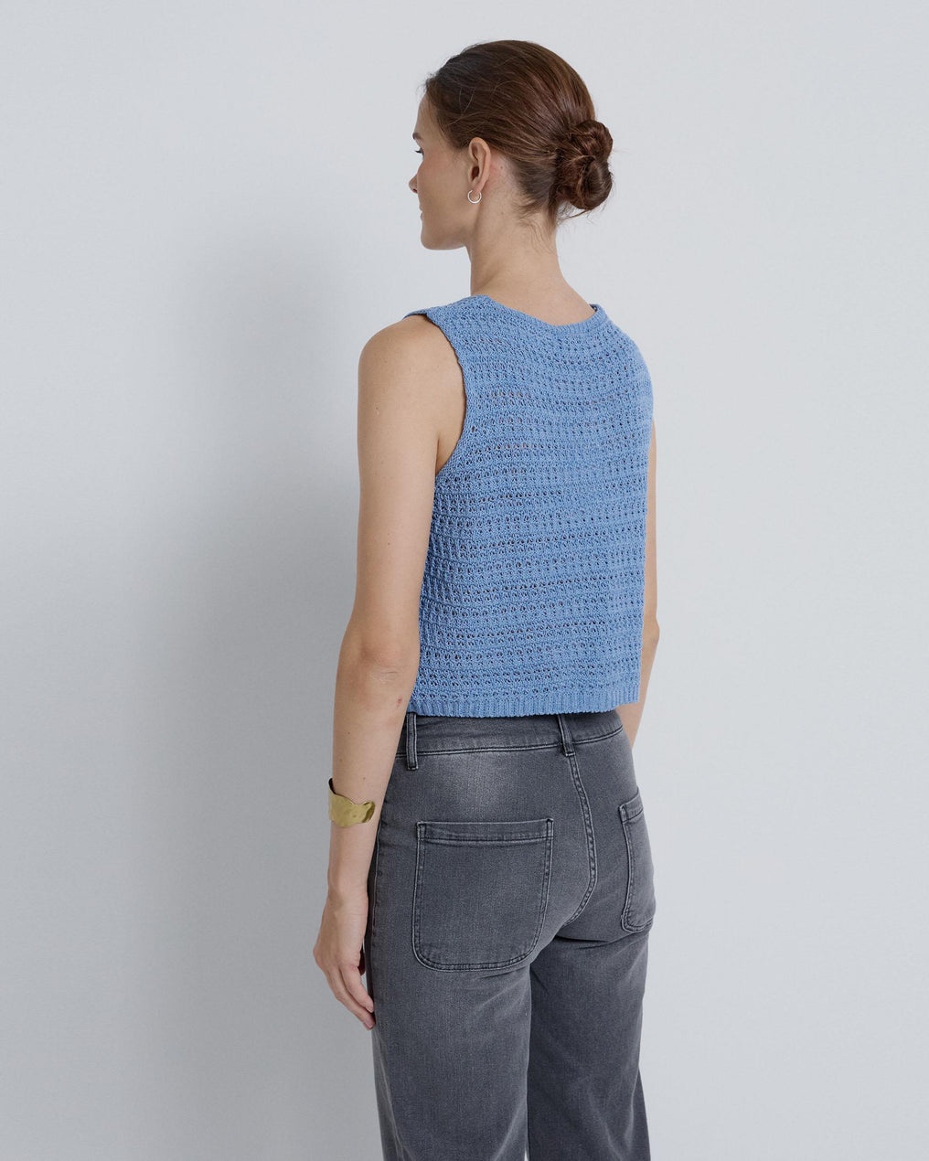 Chaleco Botones Calado Azul