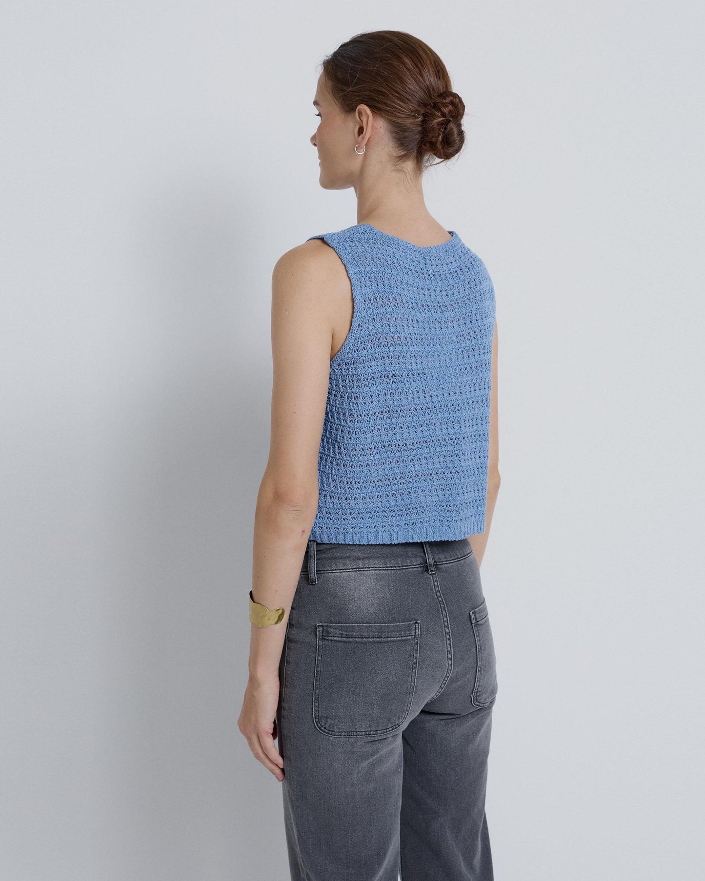 Chaleco Botones Calado Azul