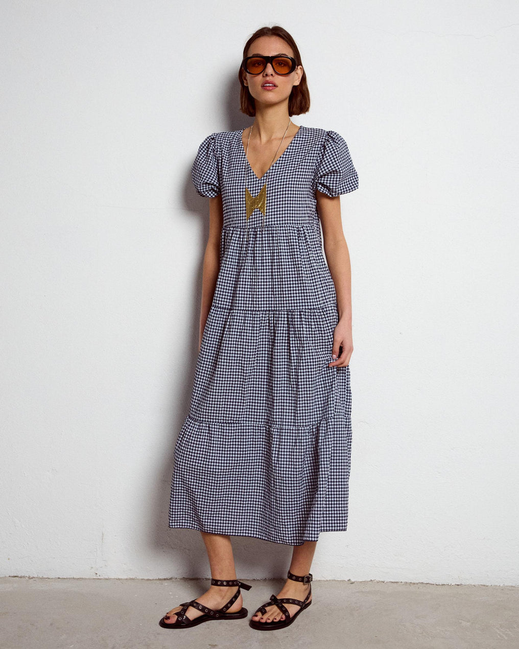 Vestido Largo Cortes Azul Marino