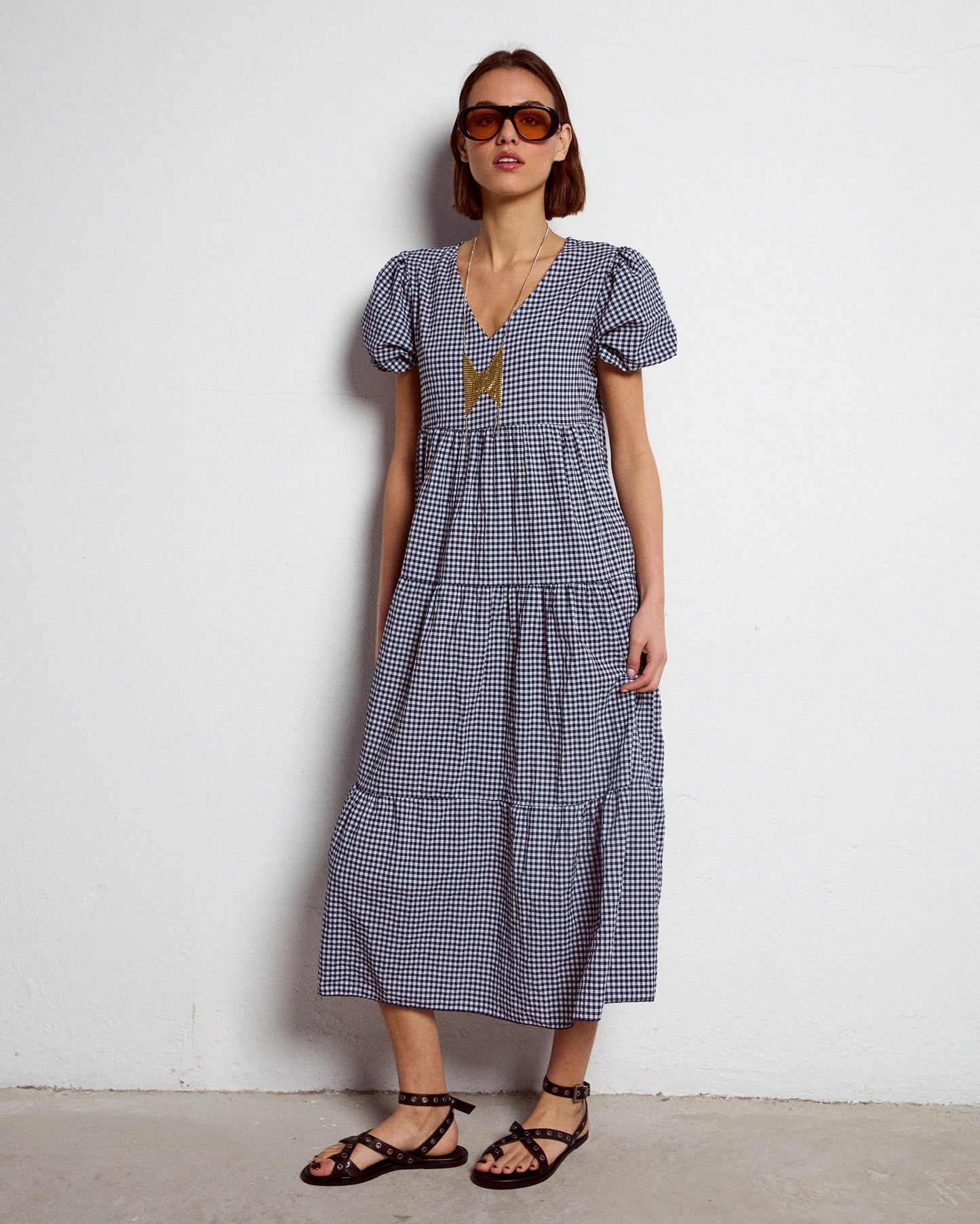 Vestido Largo Cortes Azul Marino