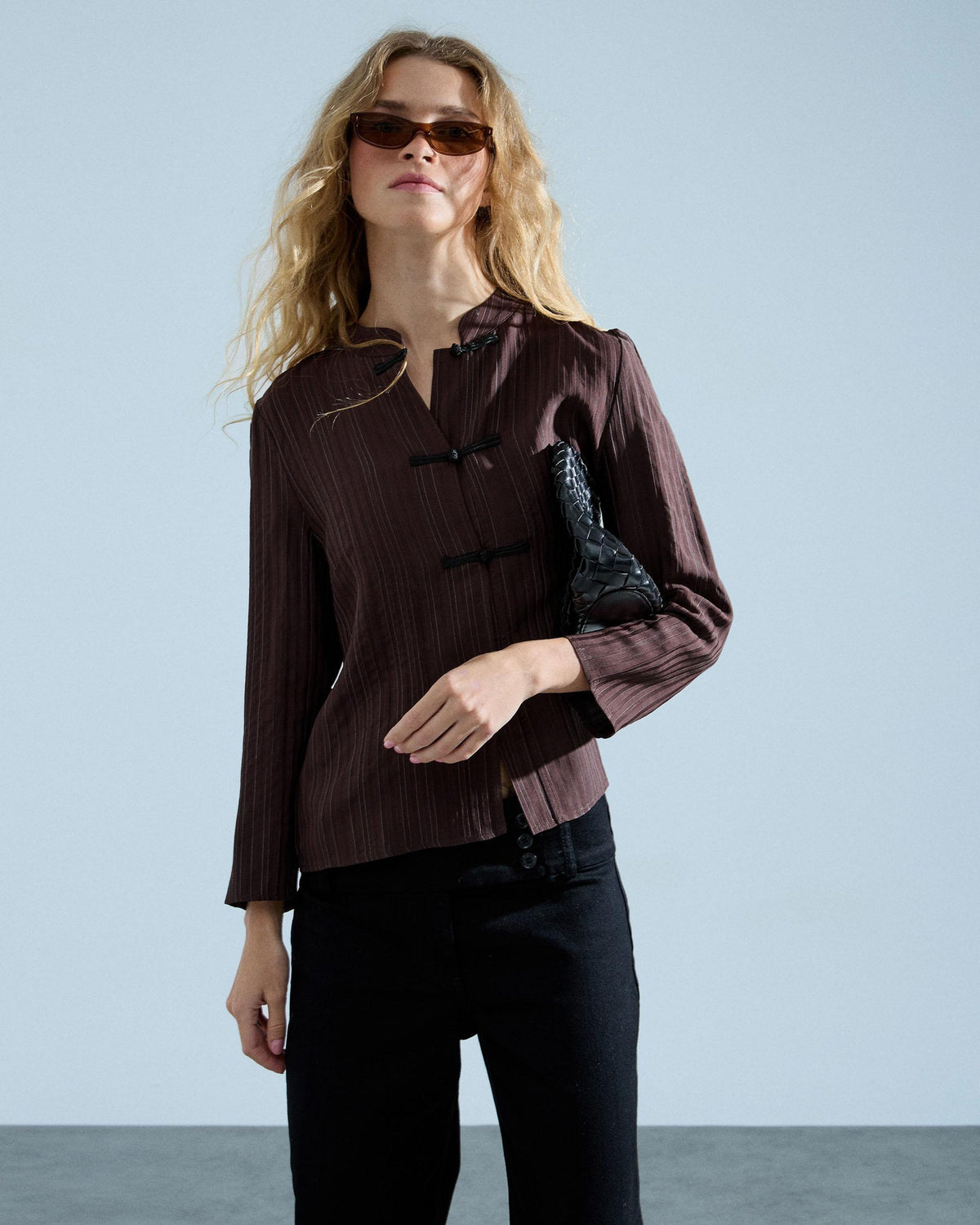 Blusa Tejido Rayas Alamares Marrón
