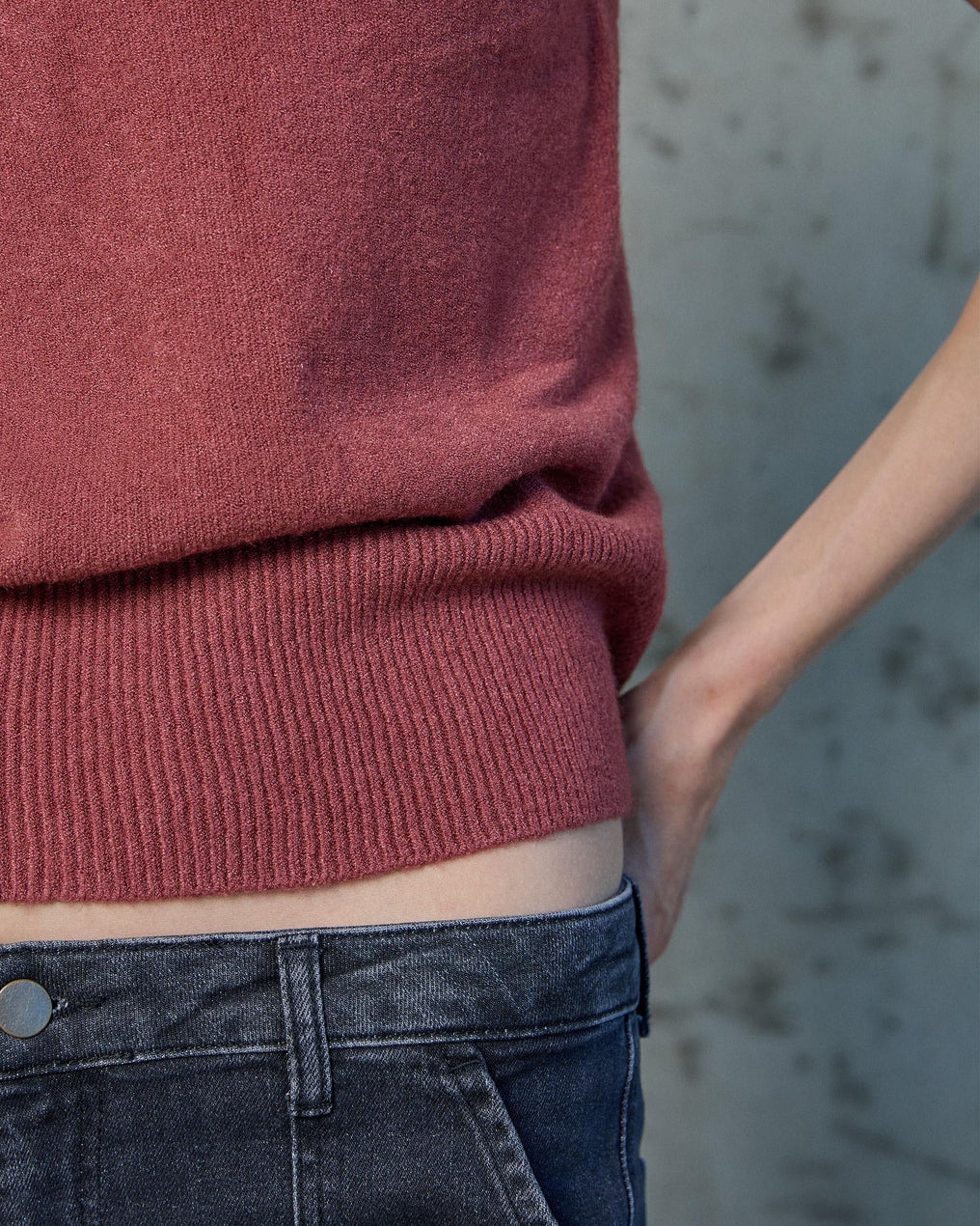 Chaleco Punto Cuello Redondo Teja