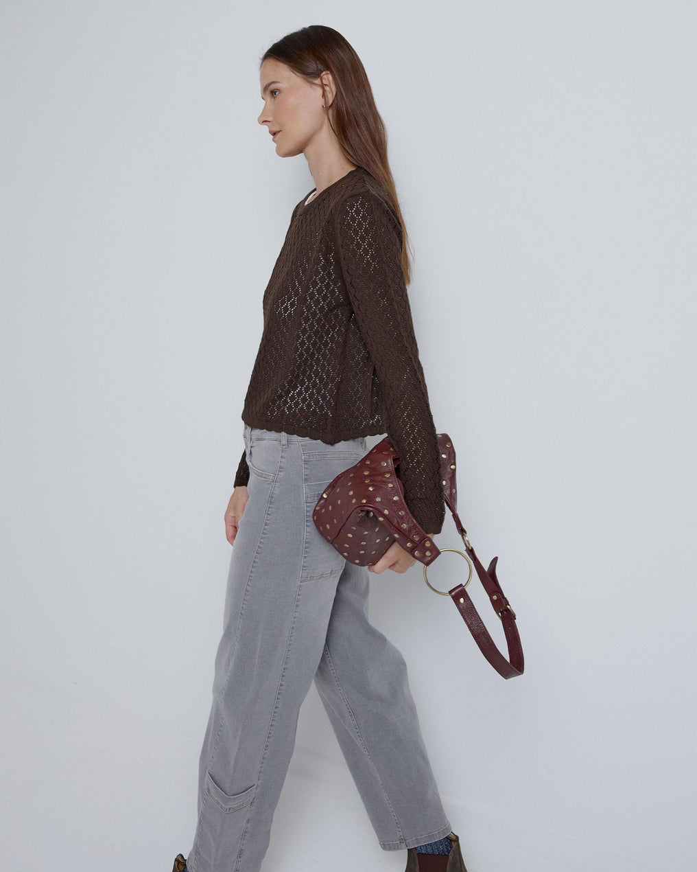 Calça Jeans com Bolsos Baixos em Cinza