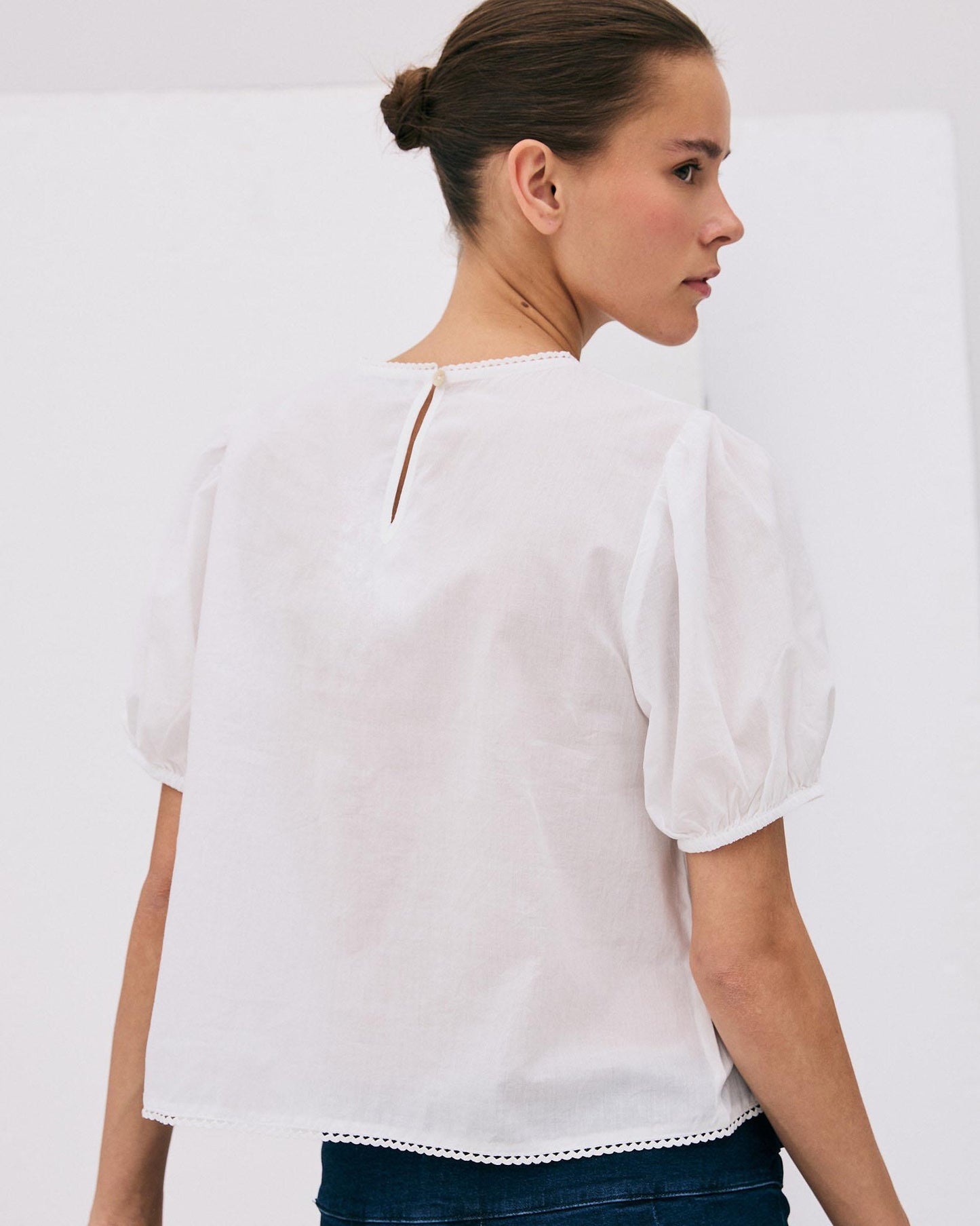 White Stud Embroidered Blouse