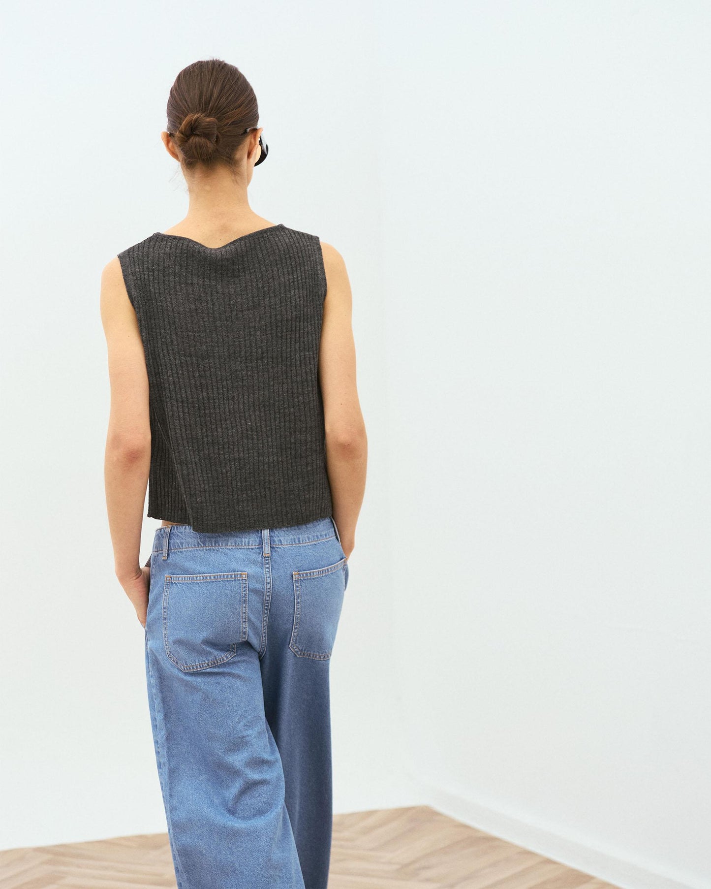 Top Maille Décolleté Goutte sans Manches Anthracite