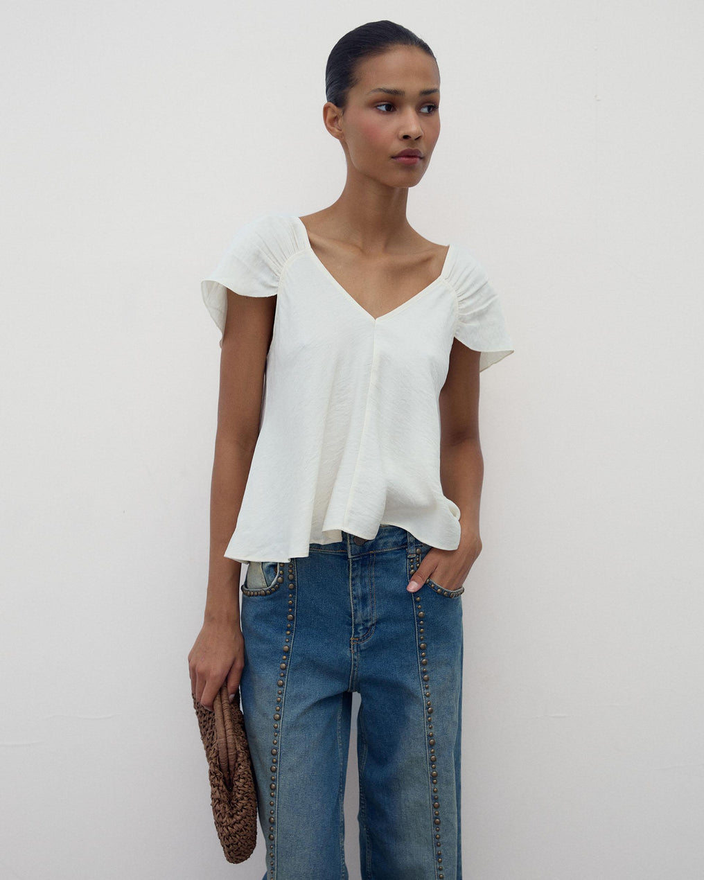 Blusa Escote Pico Espalda Blanca