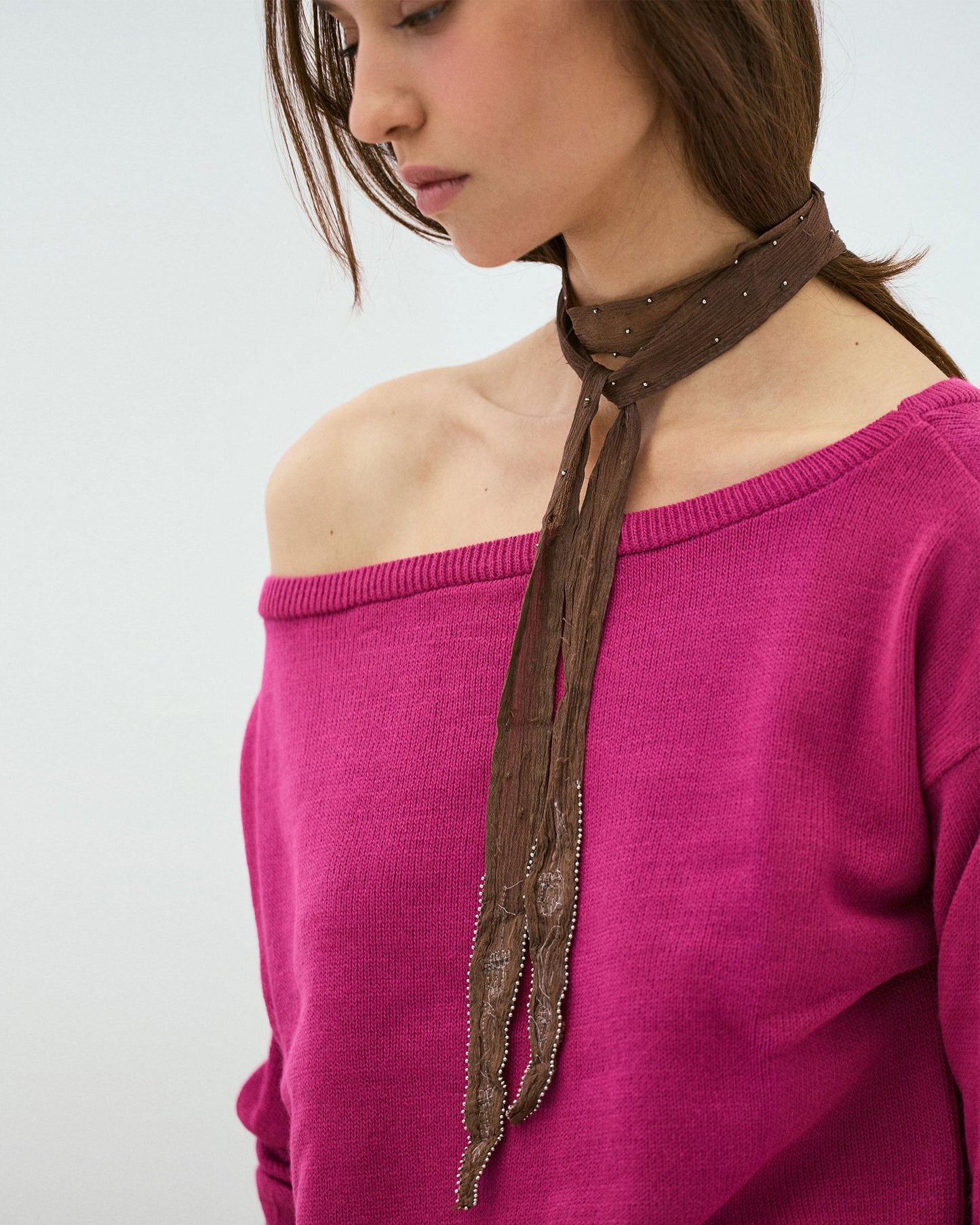 Pull Col Asymétrique Fuchsia
