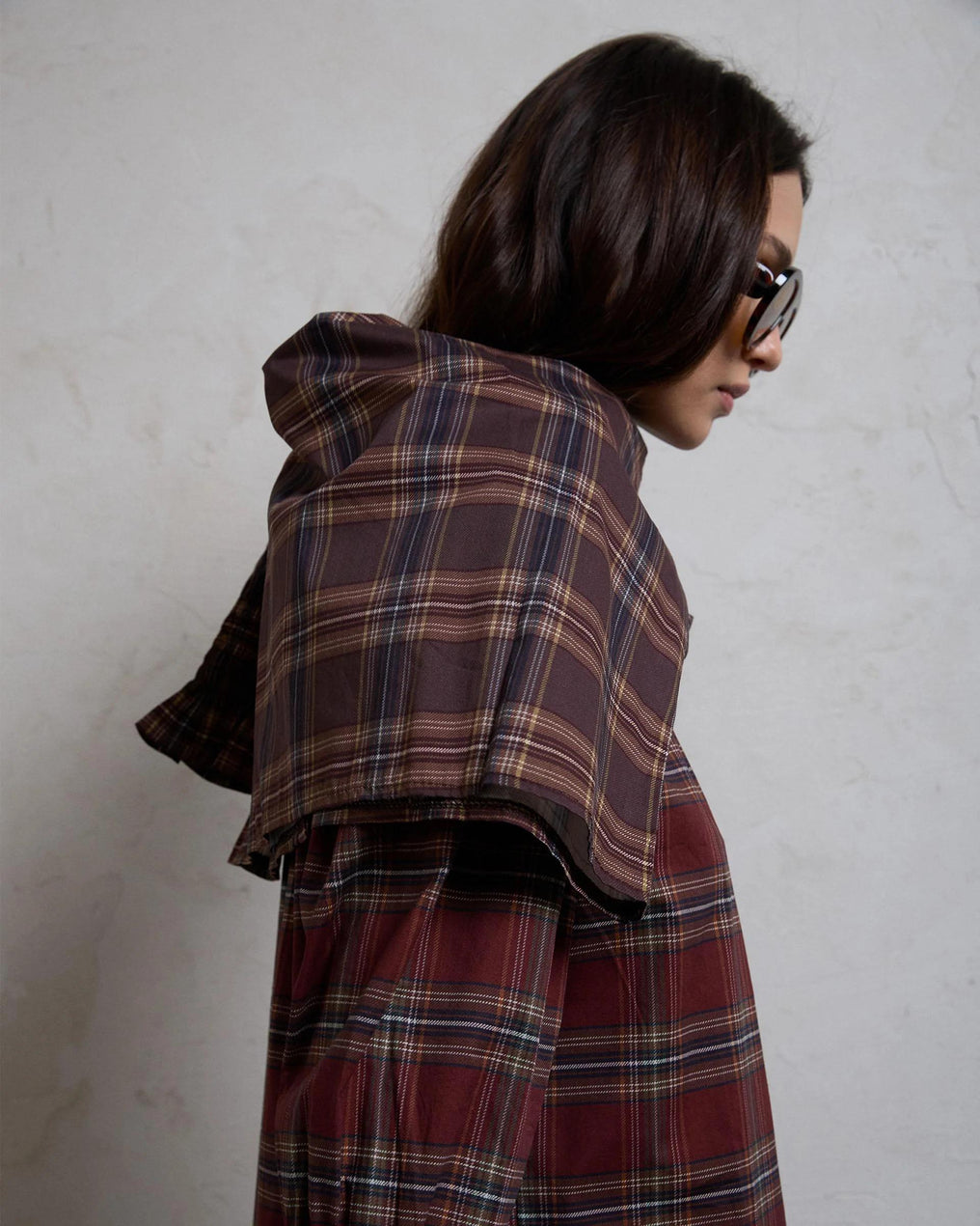 Blusa Nido De Abeja Cuello Cuadros Granate