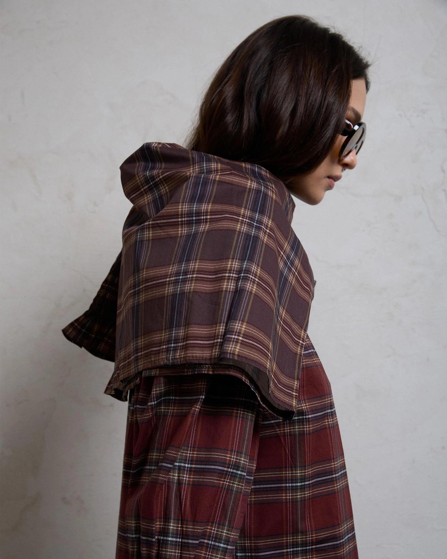 Blusa Nido De Abeja Cuello Cuadros Granate