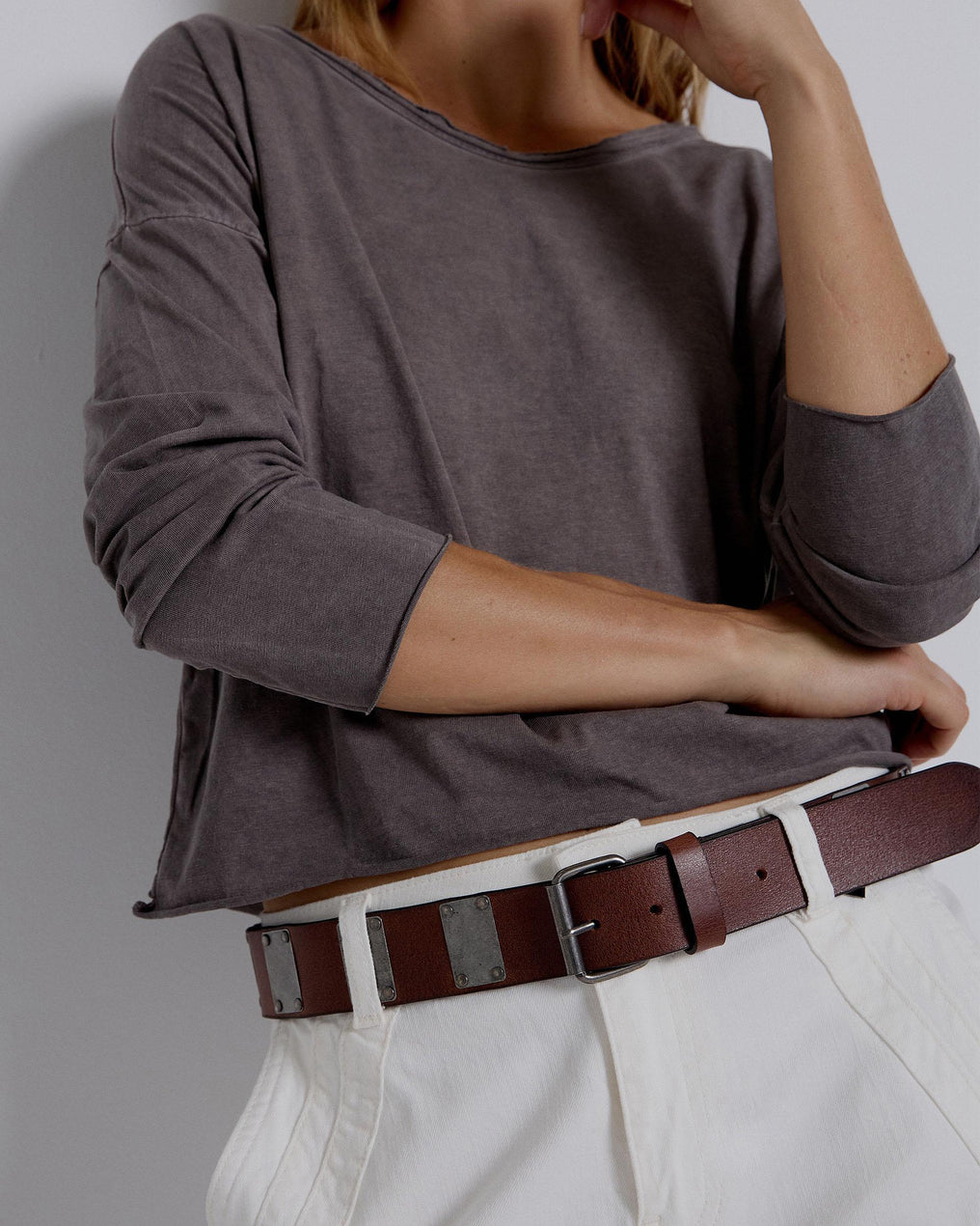 Camiseta Manga Larga Cuello Pico Marrón