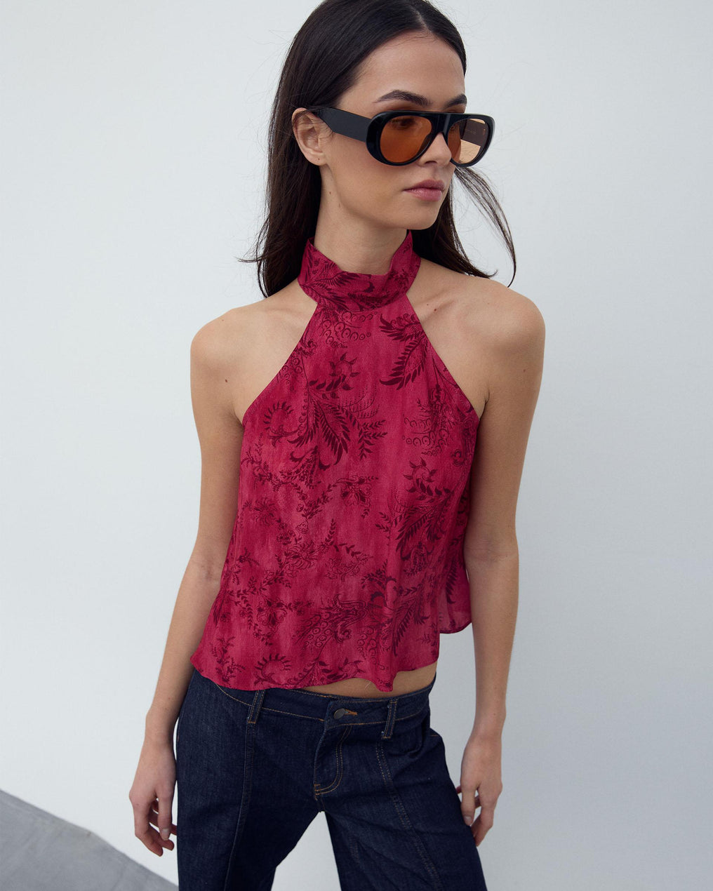 Top Halter Estampado Fúcsia