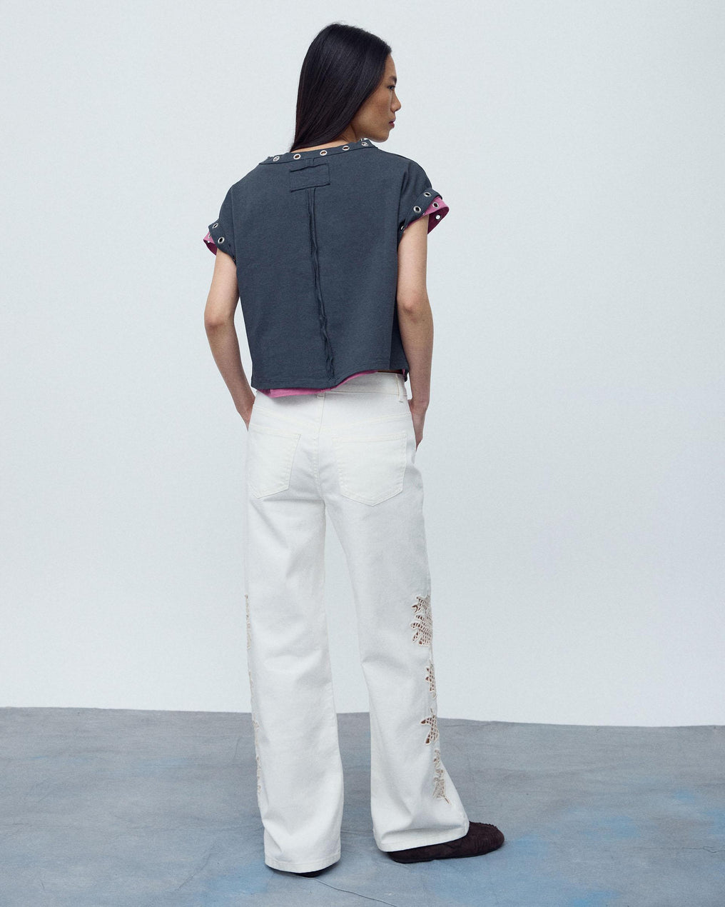 Jeans Detalhe Crochet Branco