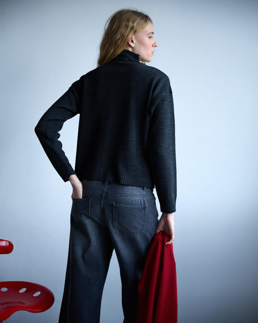 Chaqueta Punto Cuello Subido Antracita