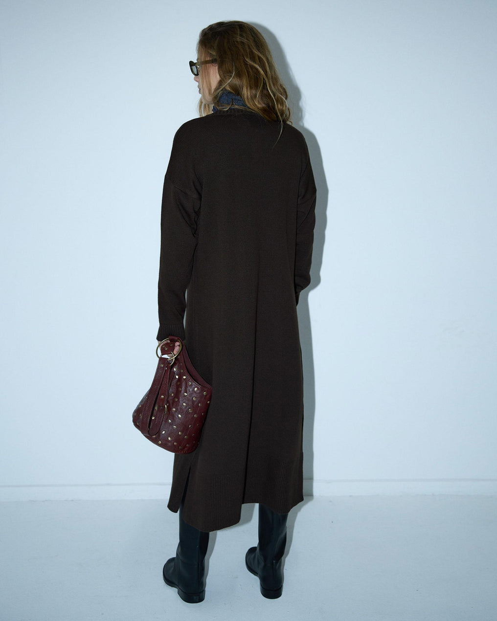 Vestido Punto Cuello Pico Marrón