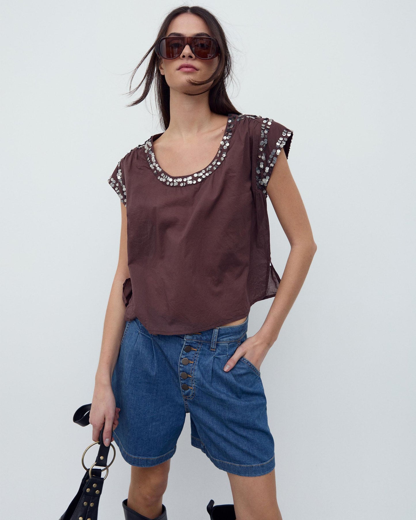 Blusa Lantejoulas Castanho