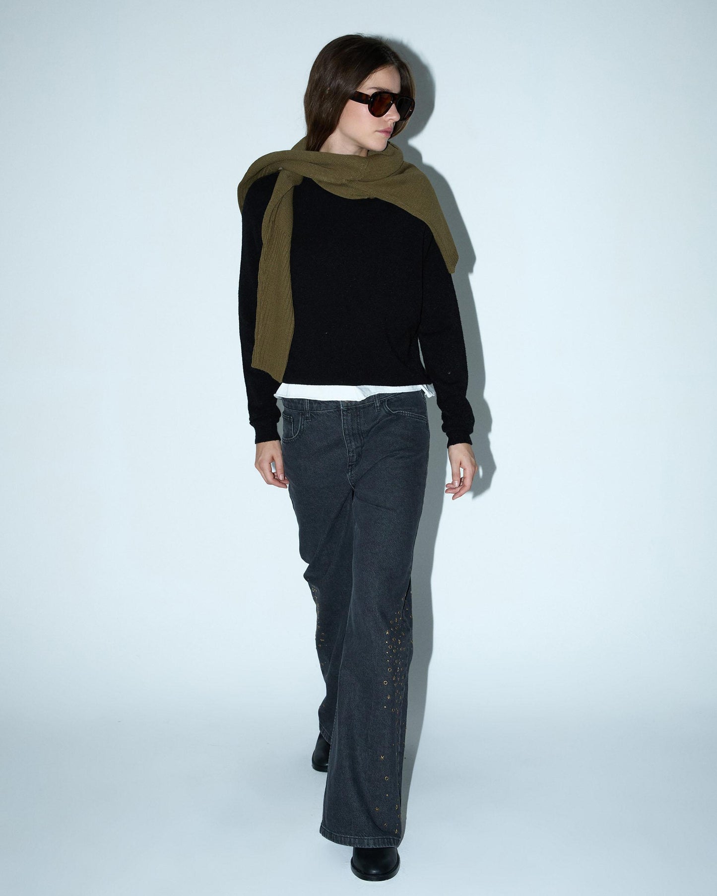 Black Side Star Studded Jeans