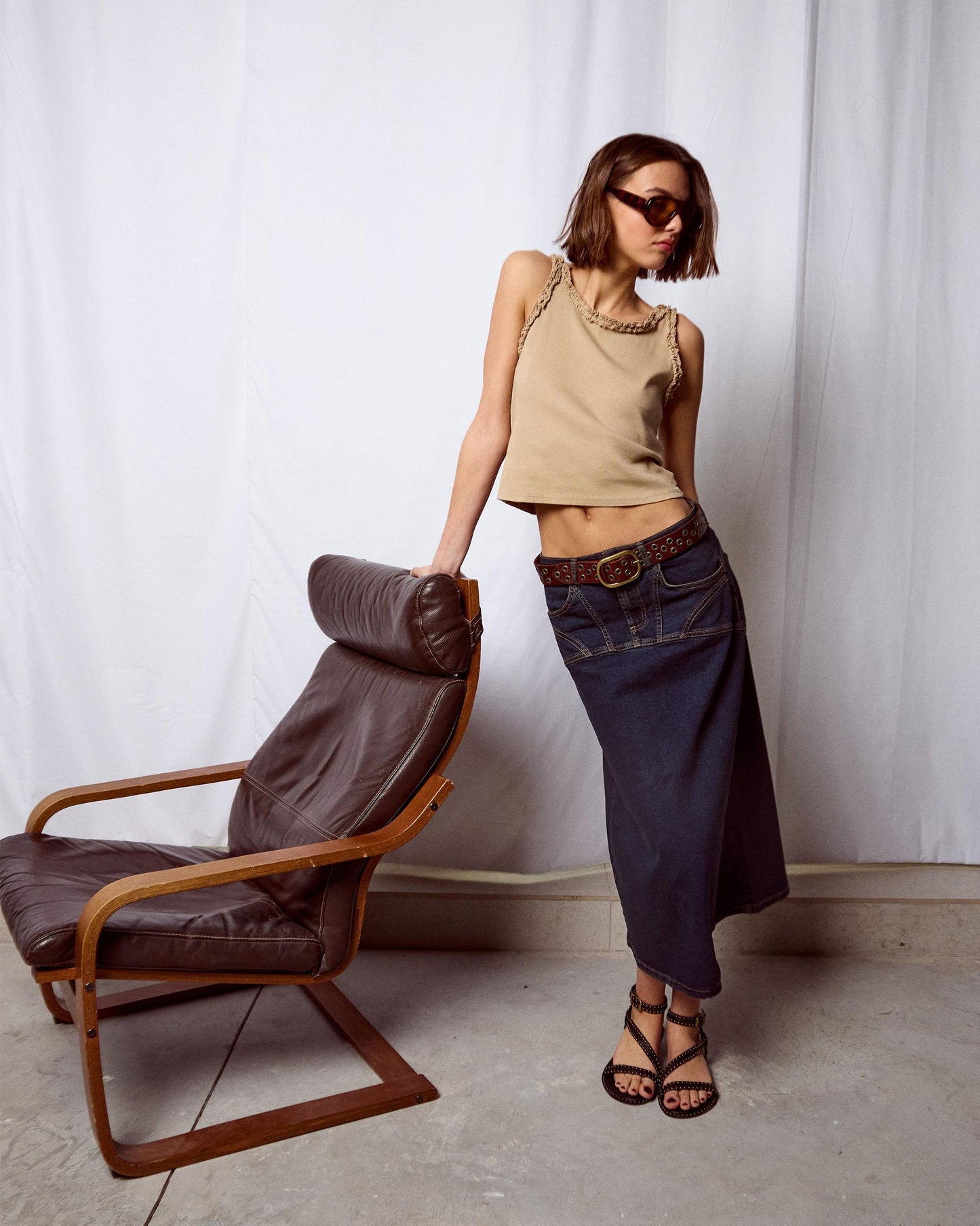 Falda Denim Costuras Azul Oscuro