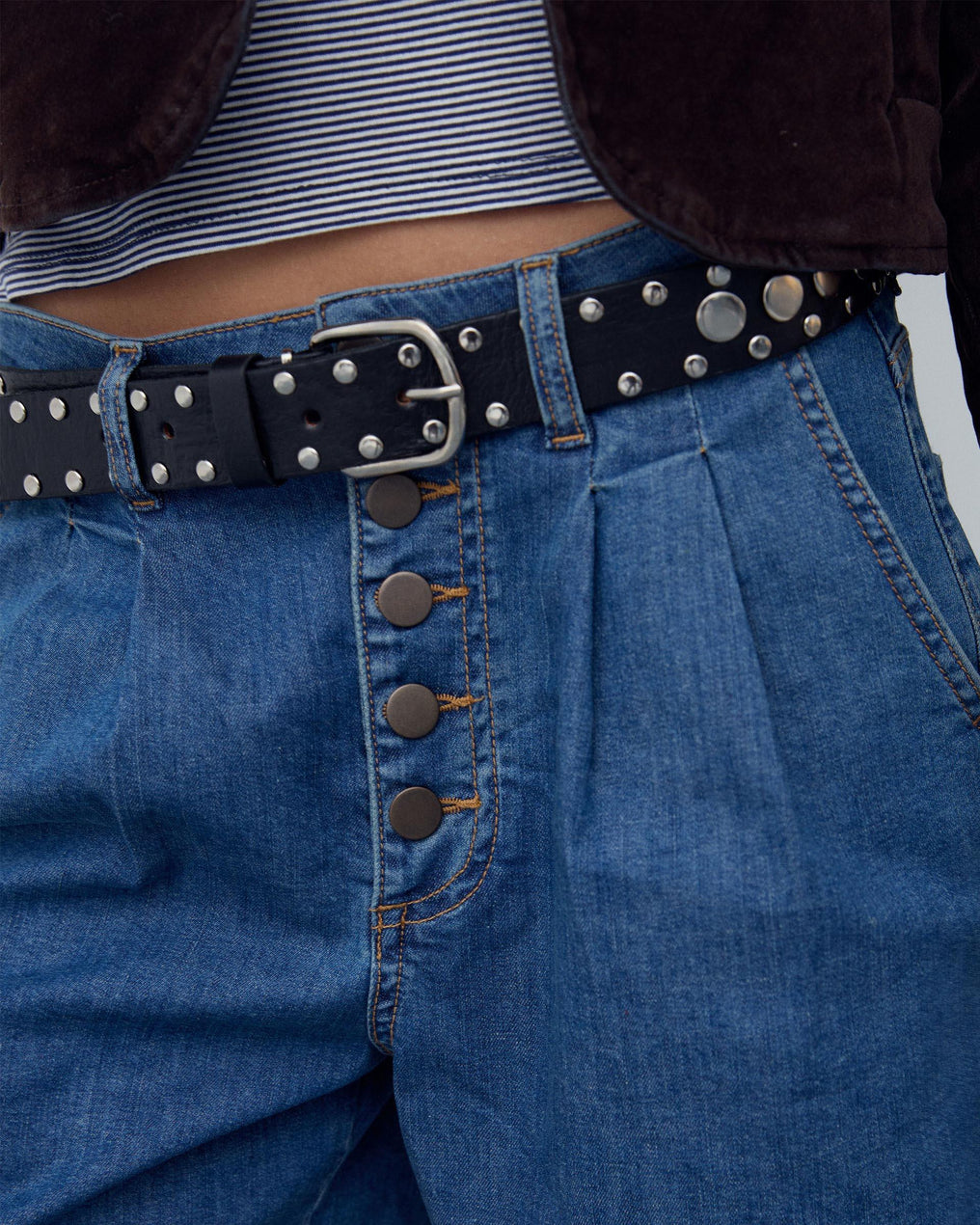 Cinturón Piel Tachuelas Dobles Negro