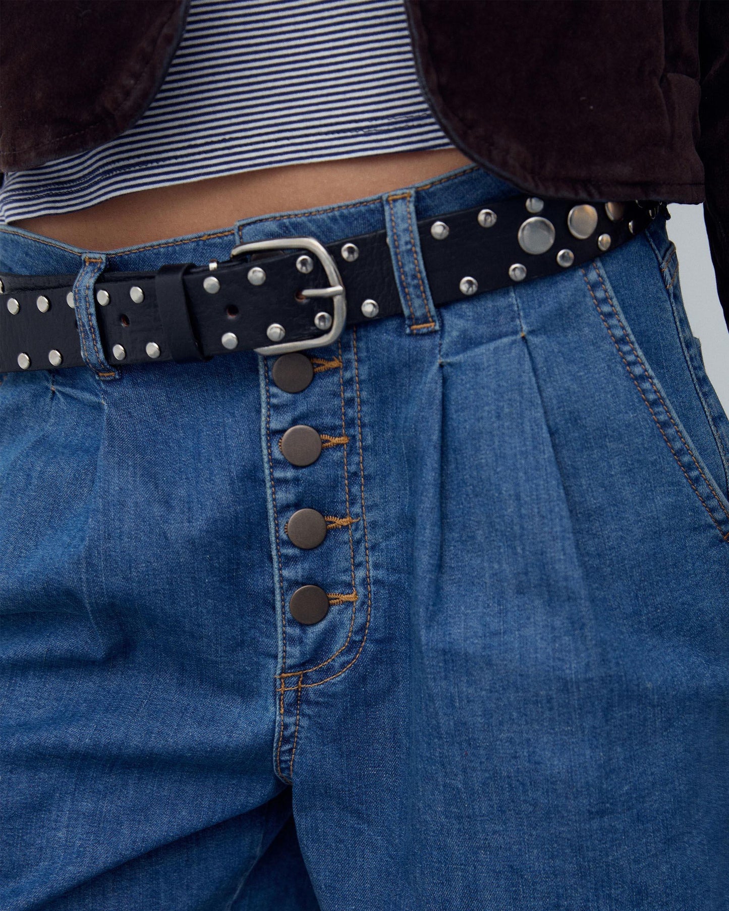 Cinturón Piel Tachuelas Dobles Negro