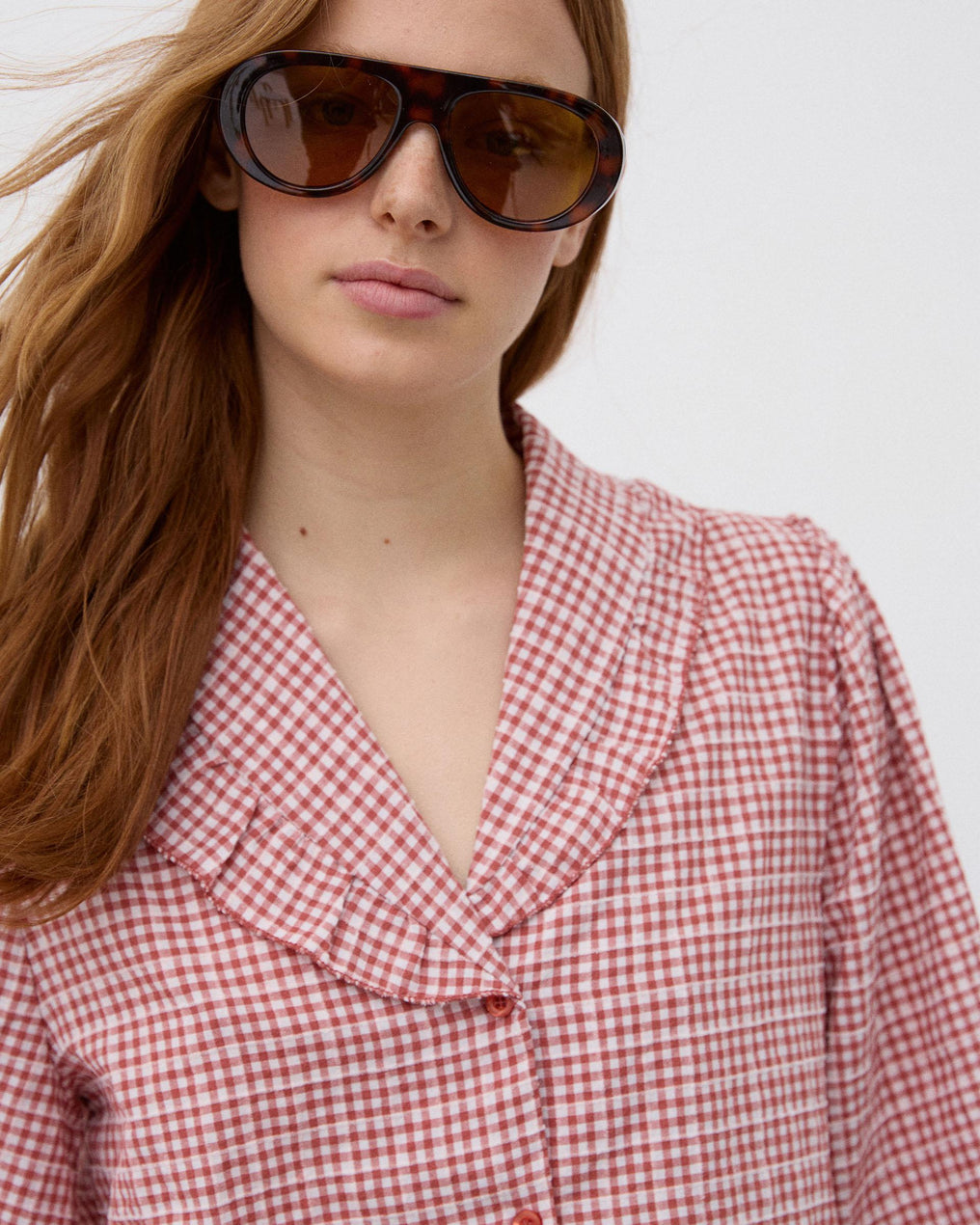 Blusa Folho Gola Vichy Tijolo