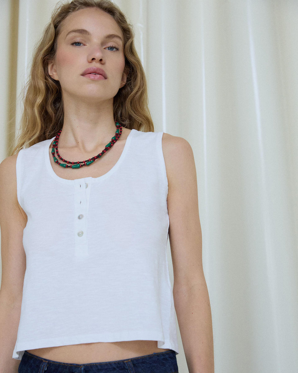 White Button-Up Tank Top
