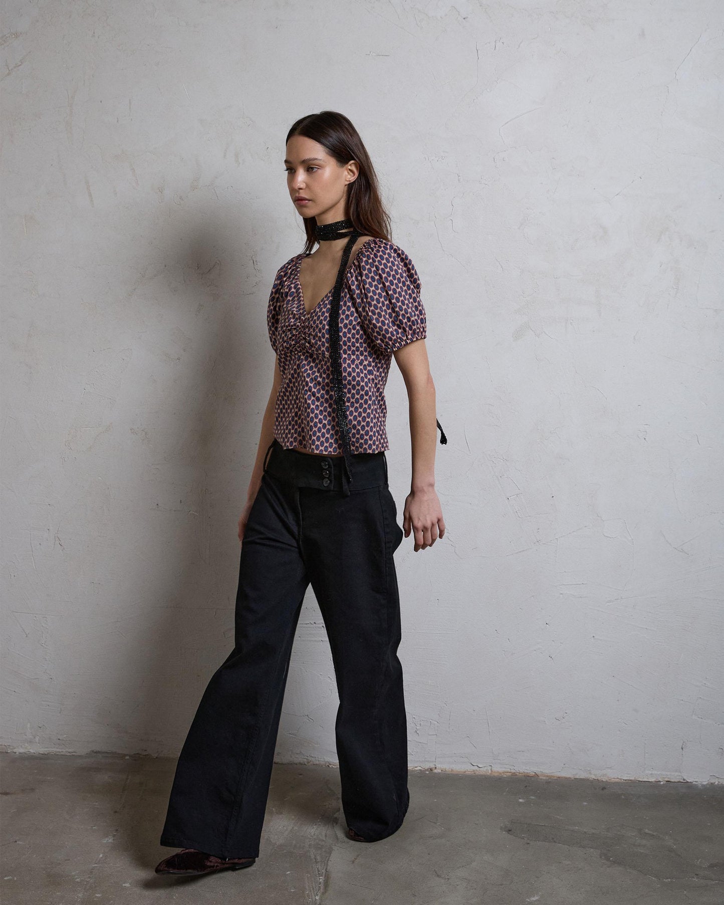 Top Fruncido Escote Manga Corta Multicolor