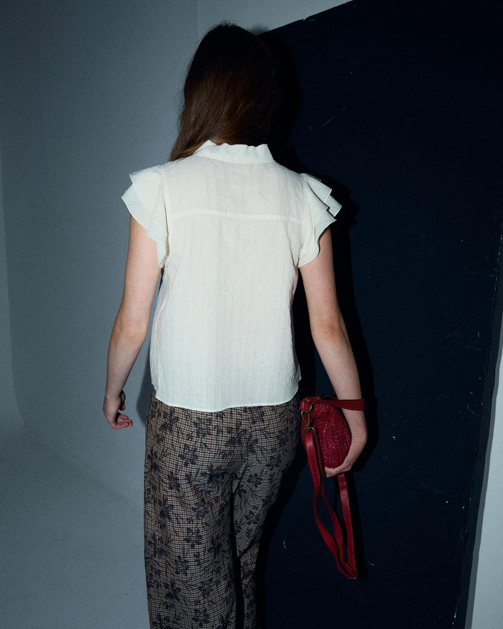 White Lurex Striped Sleeveless Blouse