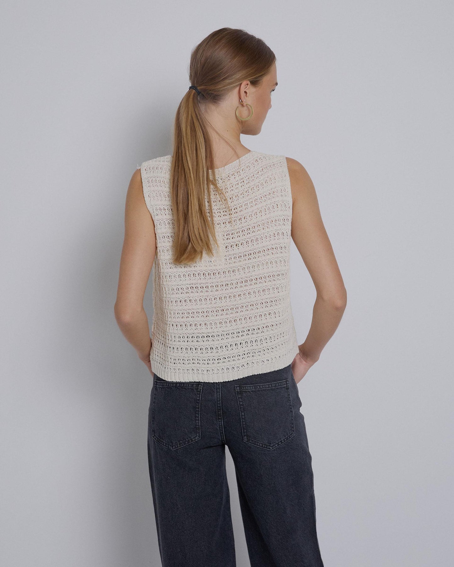 Beige Openwork Button Vest
