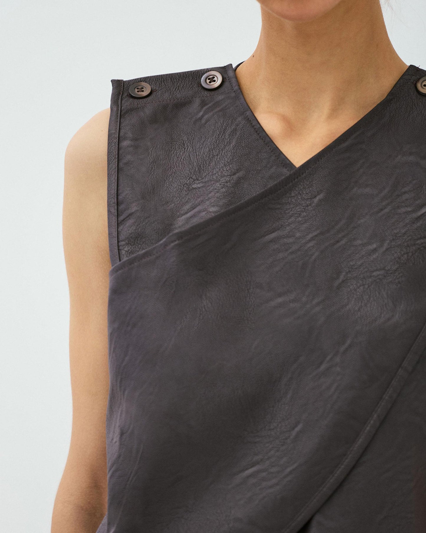 Brown Faux Leather Wrap Top