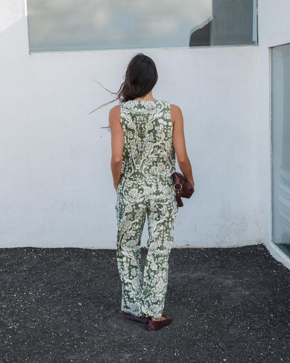Green Velvet Floral Pants