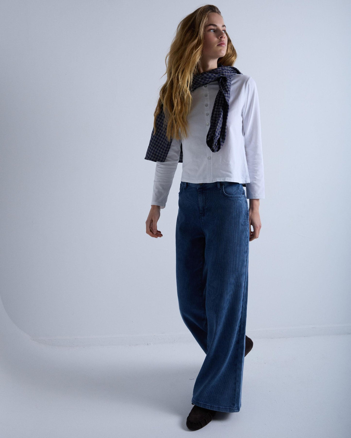 Blue Wide Leg Corduroy Trousers