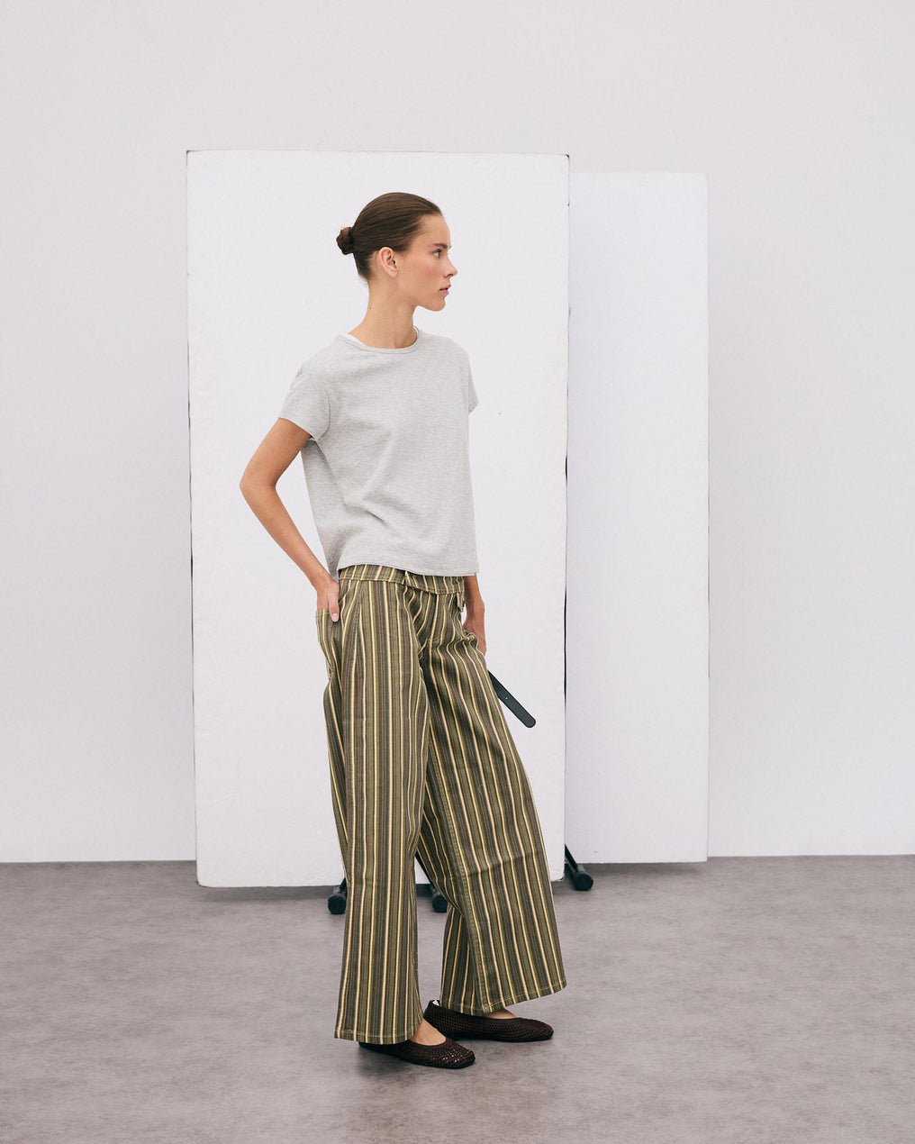 Triple Waistband Pocket Striped Green Jeans