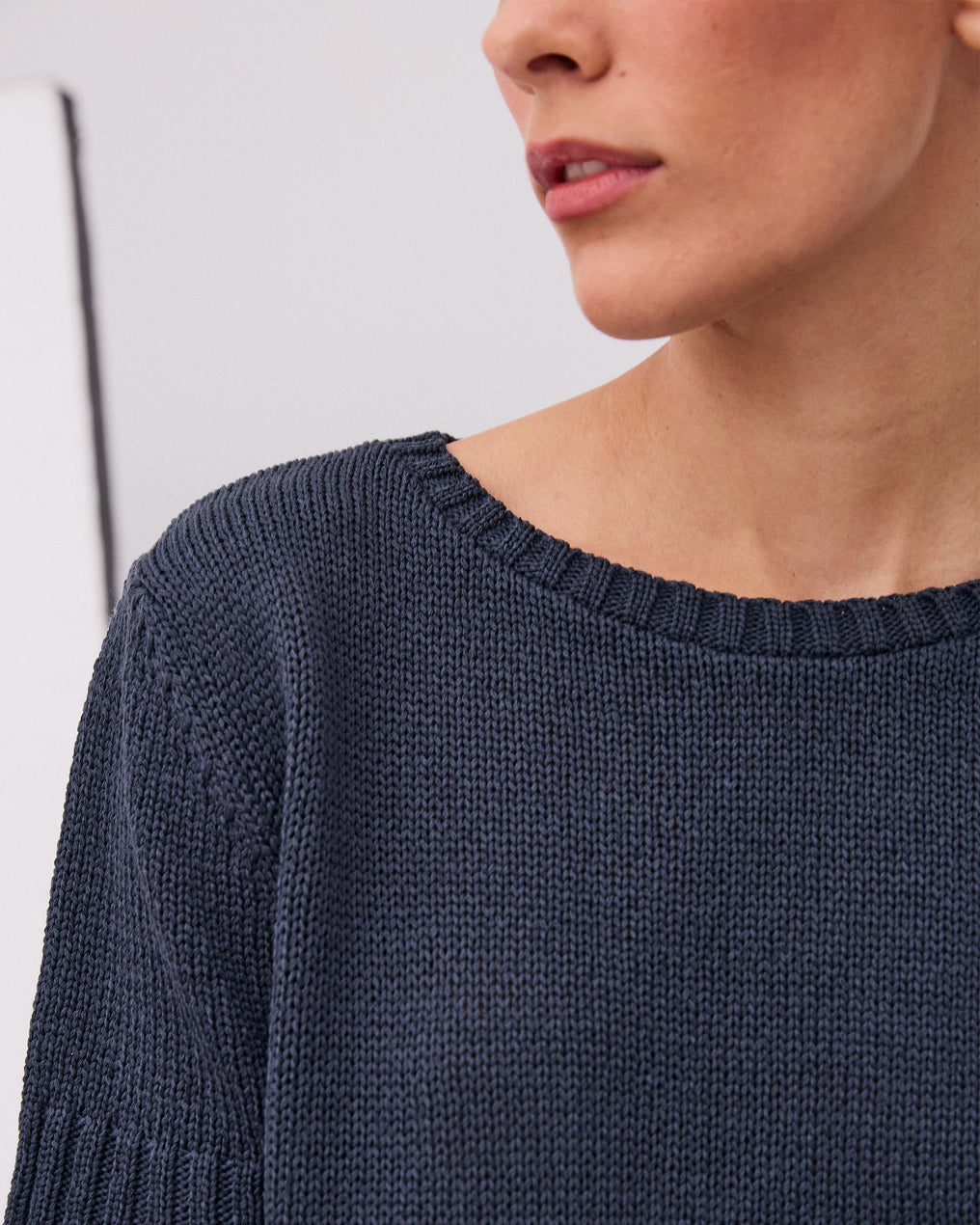 Top Basique Bleu Marine en Maille à Manches Courtes