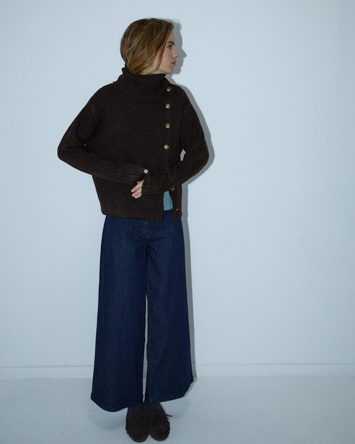 Brown Button-Down Turtleneck Sweater