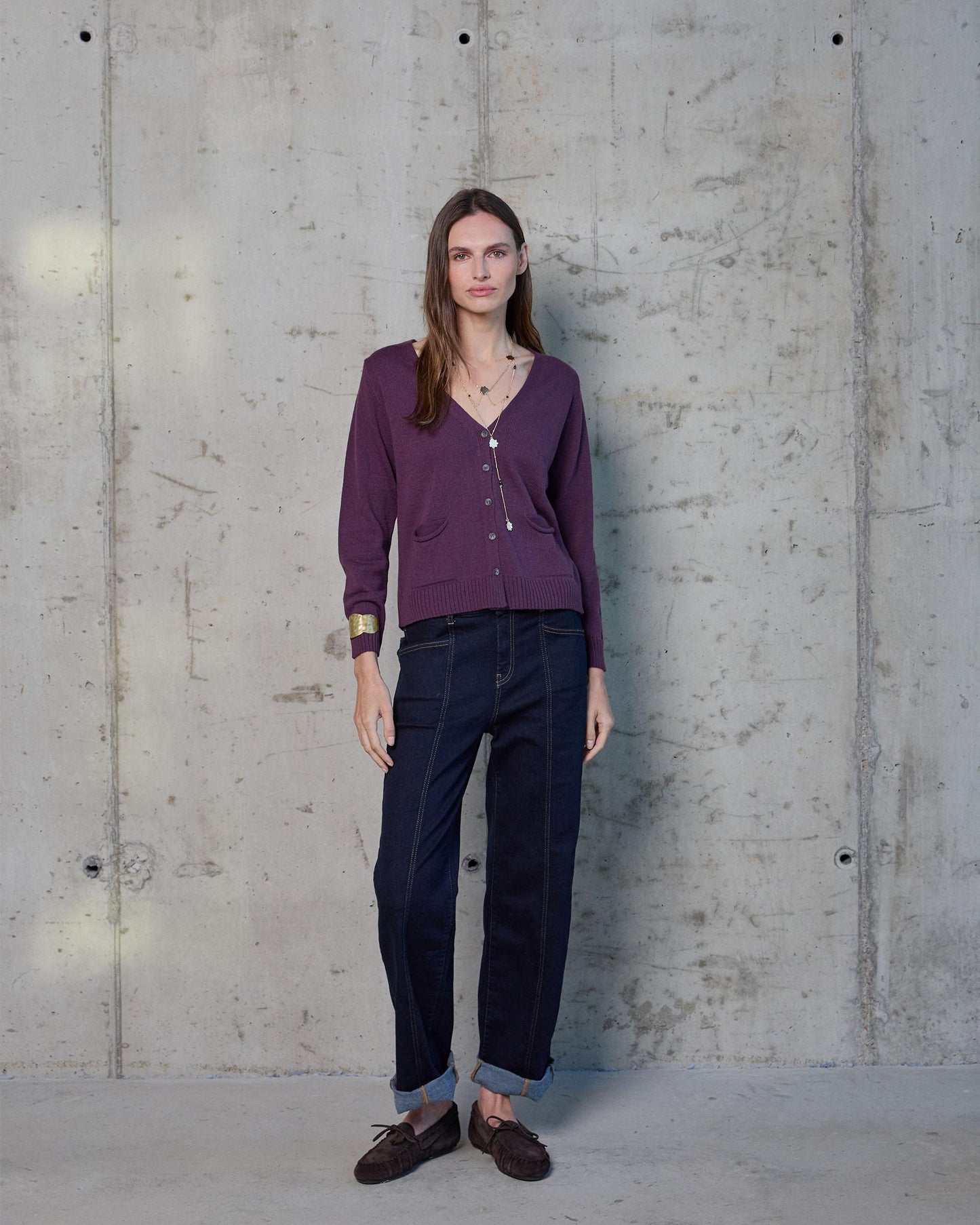 Chaqueta Cuello Pico Bolsillos Morado