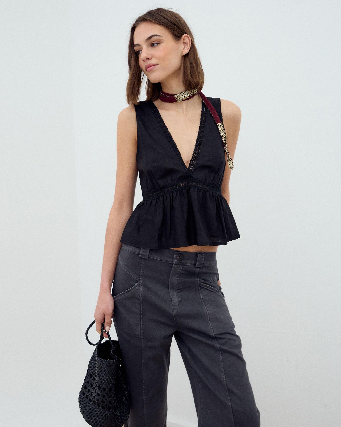 Black Ruffle Lace Top