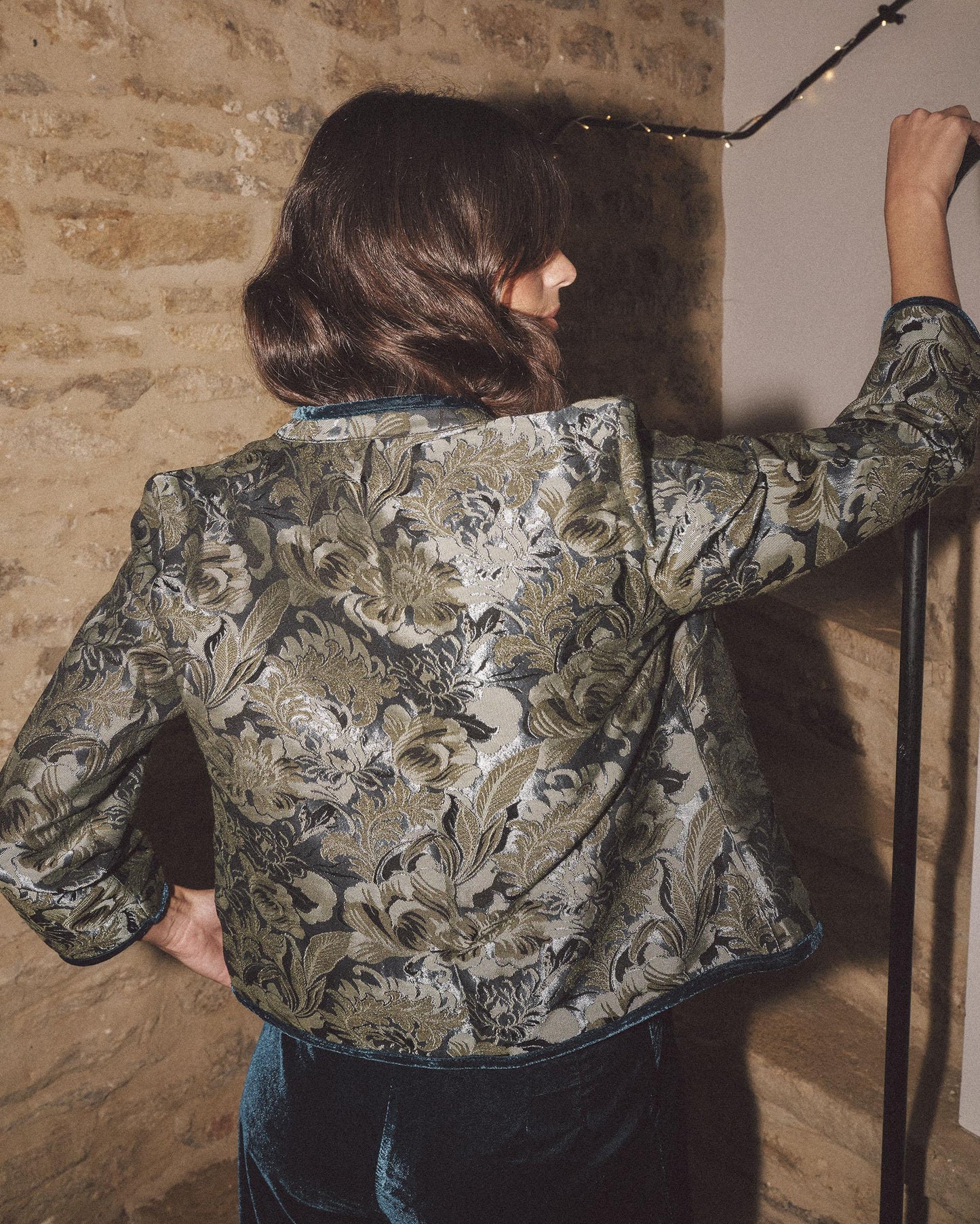 Chaqueta Jacquard Terciopelo Verde Agua