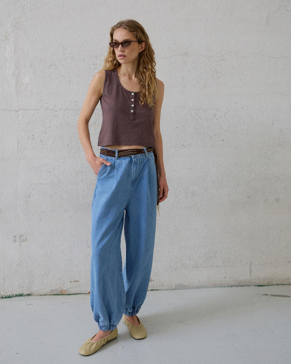 Brown Button Tank Top