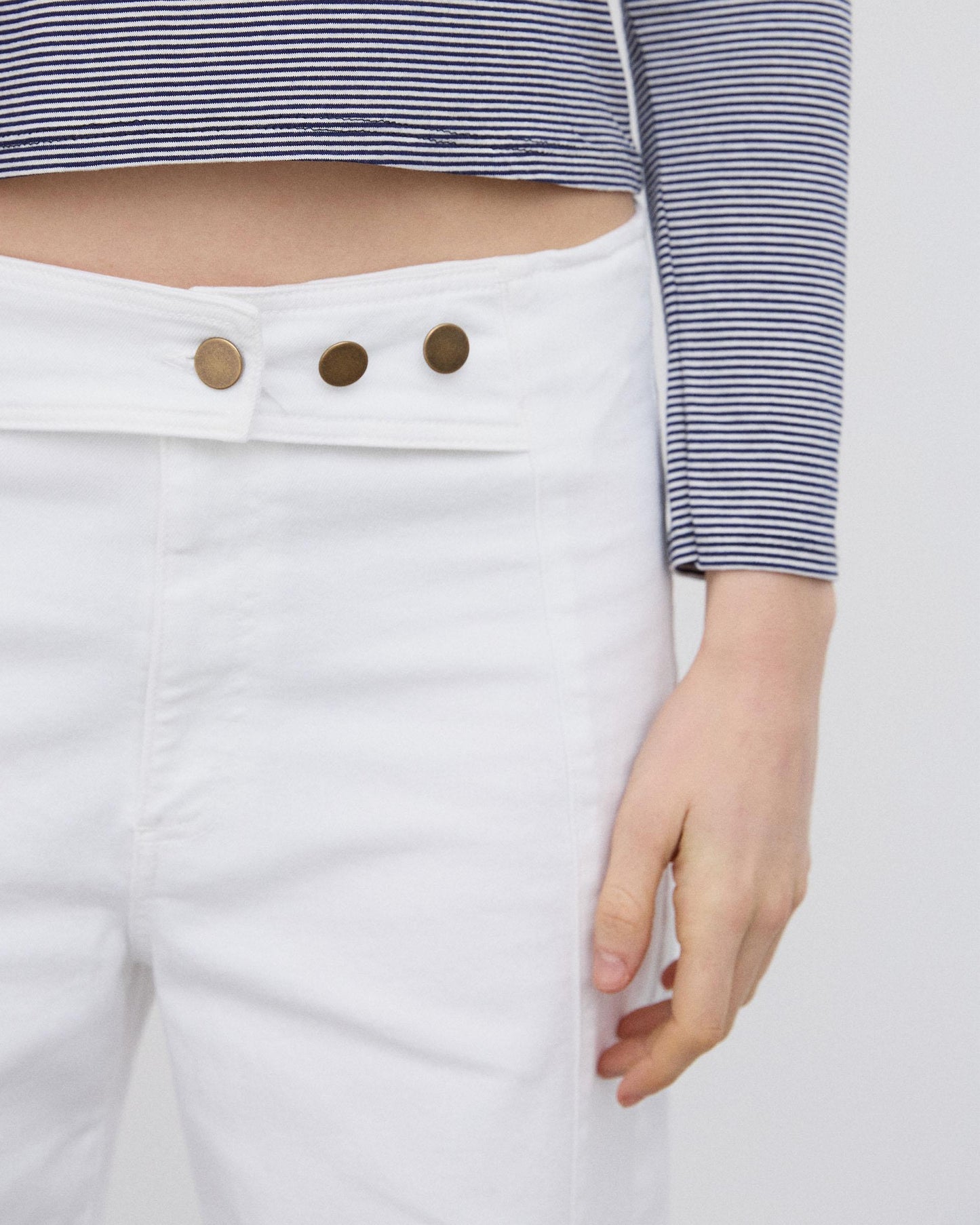 Jeans Cinturilla Pieza Botones Blanco